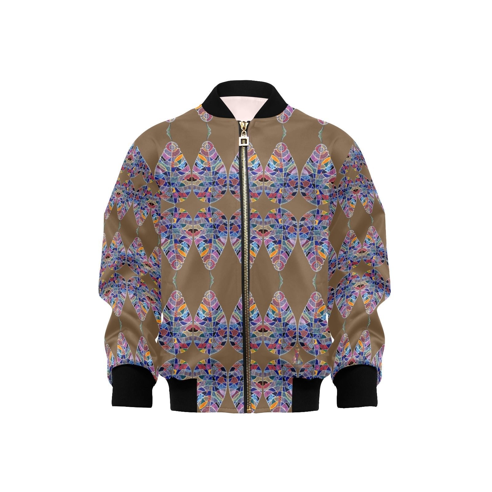 Fantasy Leaf Ochre Kids' Bomber Jacket with Pockets (Model H40) - Lana Art Sweden