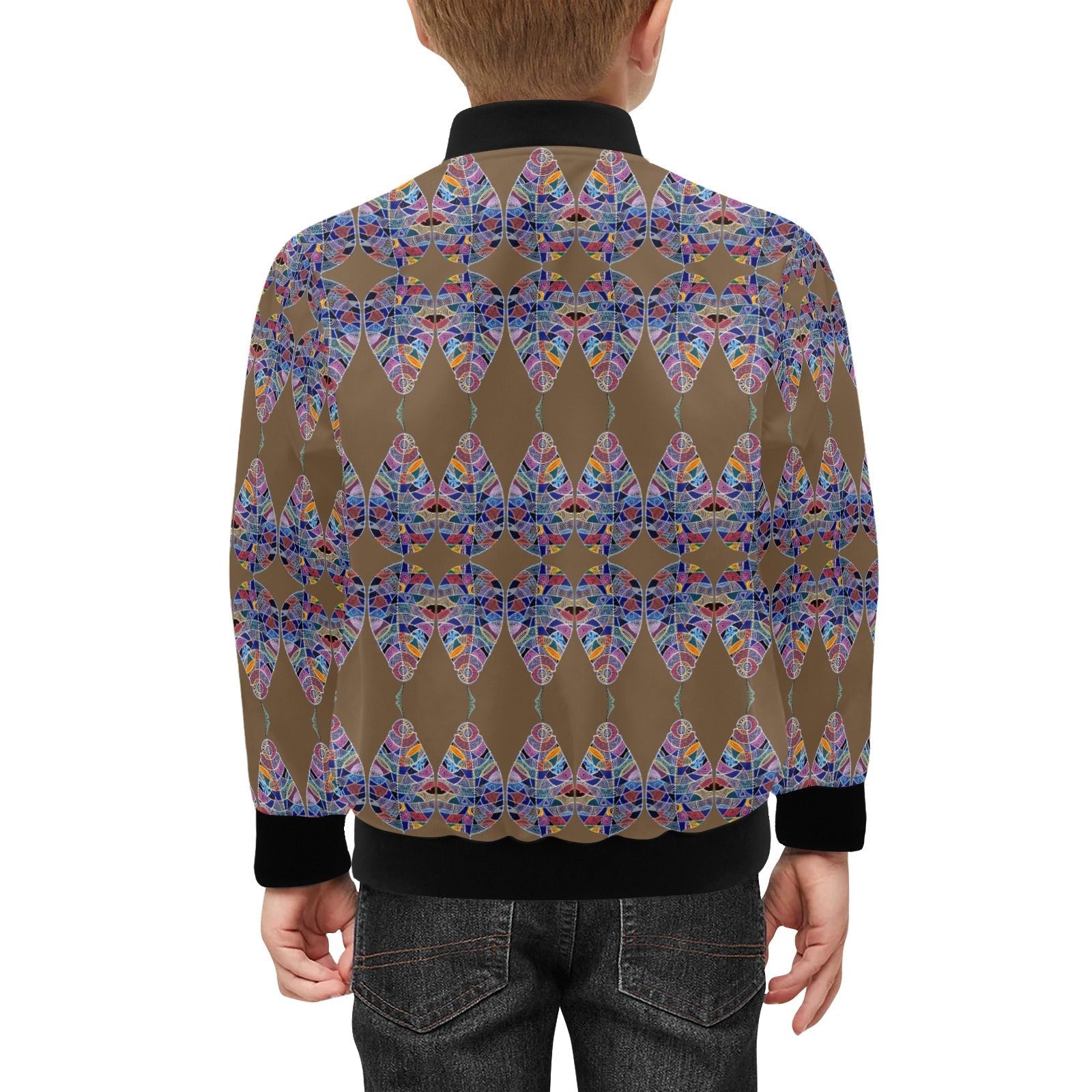 Fantasy Leaf Ochre Kids' Bomber Jacket with Pockets (Model H40) - Lana Art Sweden