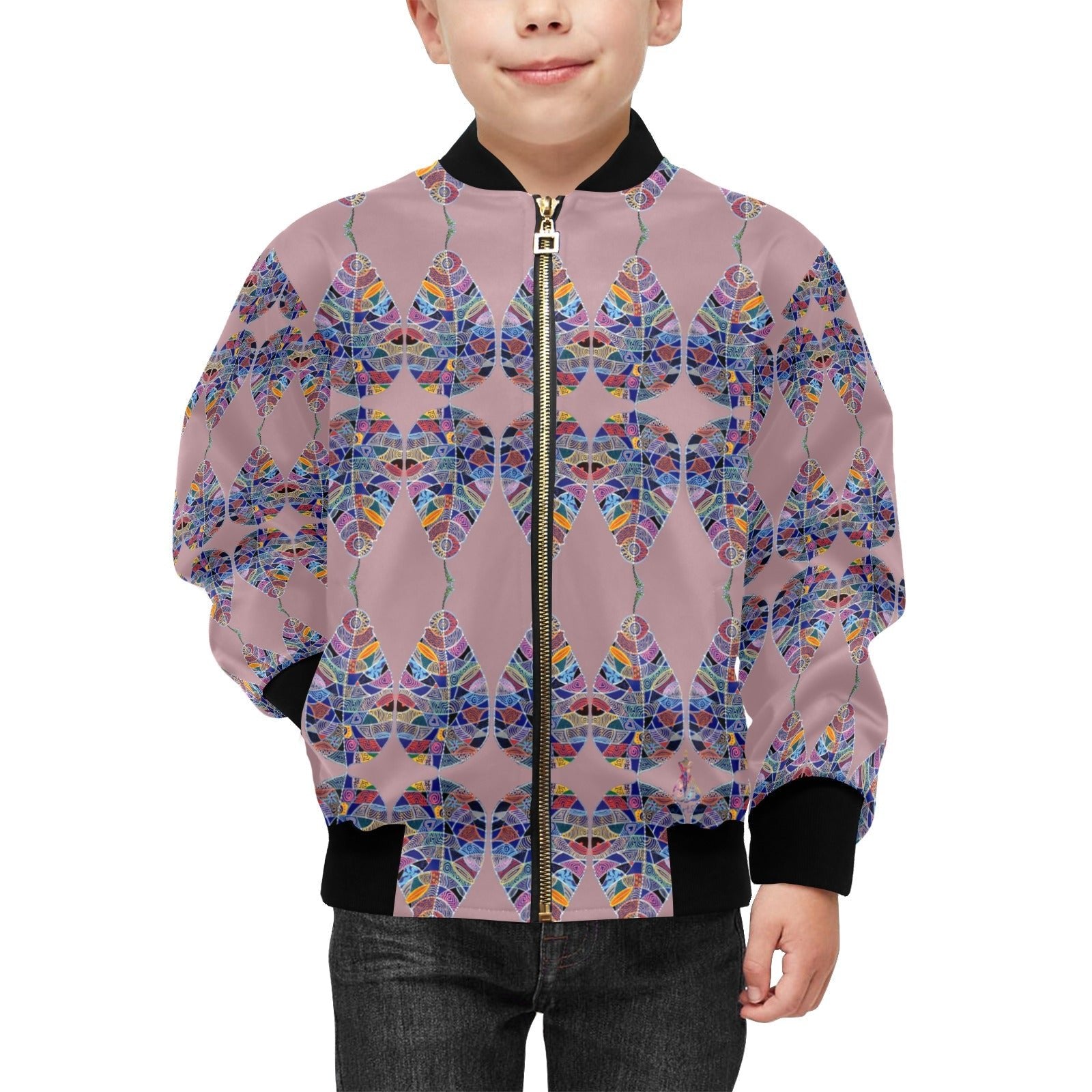 Fantasy Leaf Old Rose Kids' Bomber Jacket with Pockets (Model H40) - Lana Art Sweden