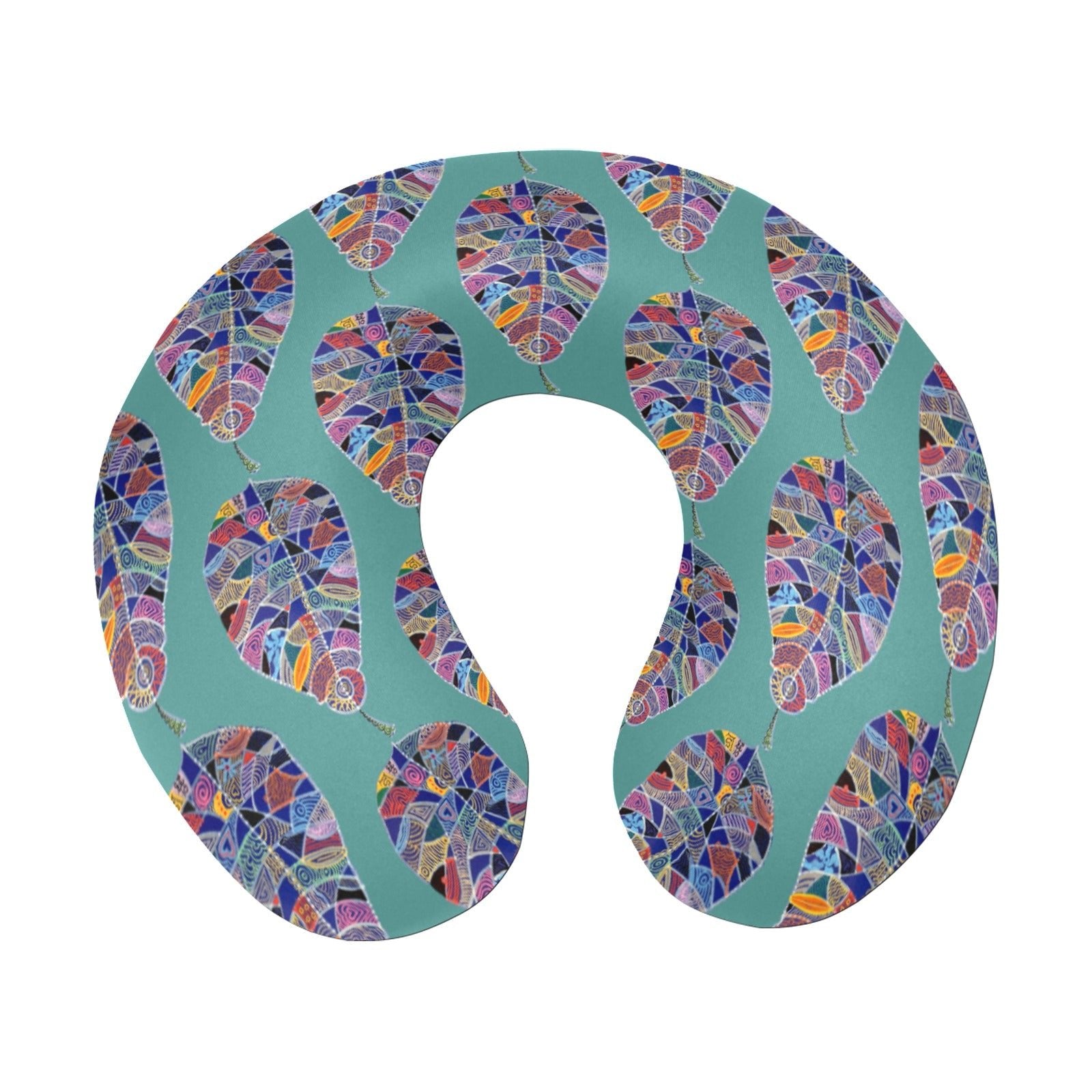 Fantasy Leaf Pattern Teal U-Shape Travel Pillow