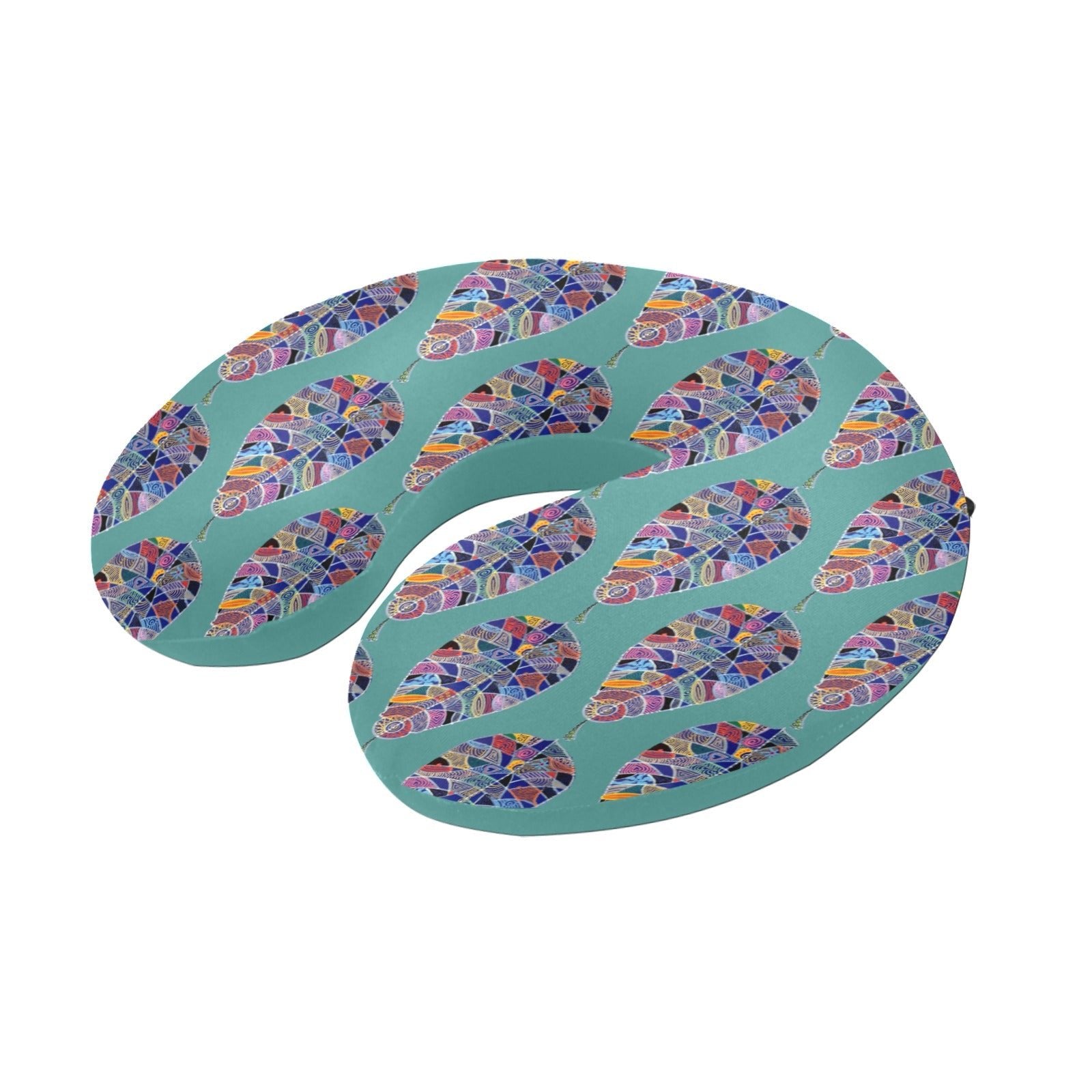 Fantasy Leaf Pattern Teal U - Shape Travel Pillow - Lana Art Sweden