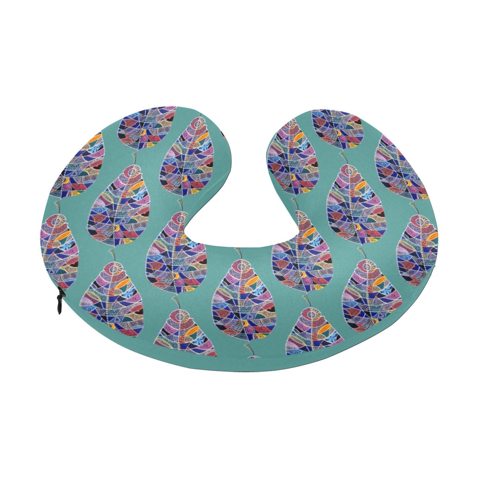 Fantasy Leaf Pattern Teal U - Shape Travel Pillow - Lana Art Sweden