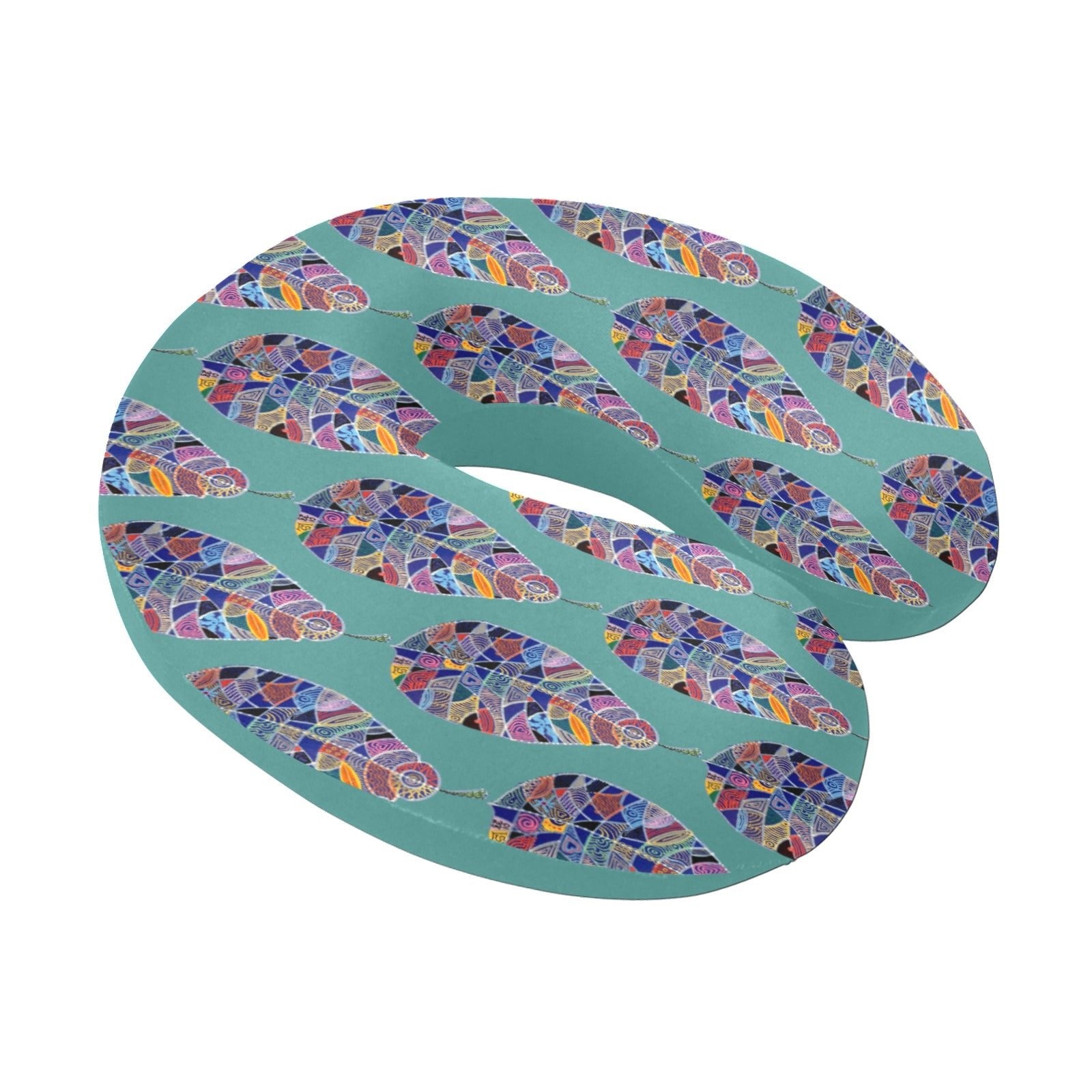 Fantasy Leaf Pattern Teal U - Shape Travel Pillow - Lana Art Sweden