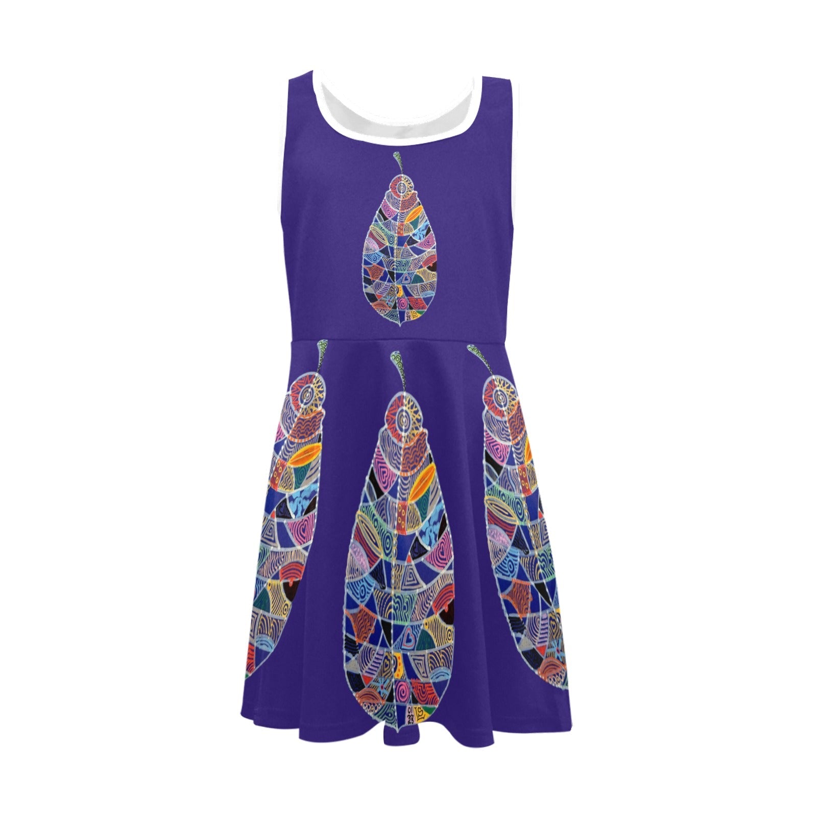 Fantasy Leaf Purple Girls' Sleeveless Sundress - Lana Art Sweden