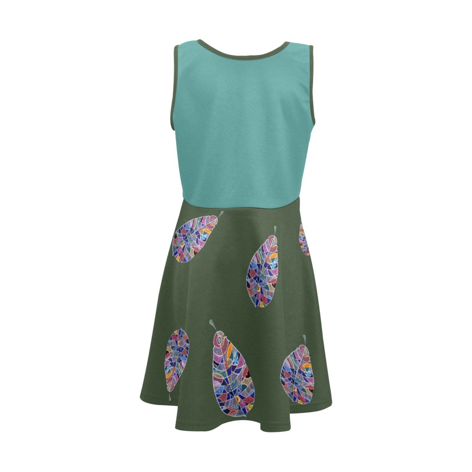 Fantasy Leaf Teal Green Girls' Sleeveless Sundress - Lana Art Sweden