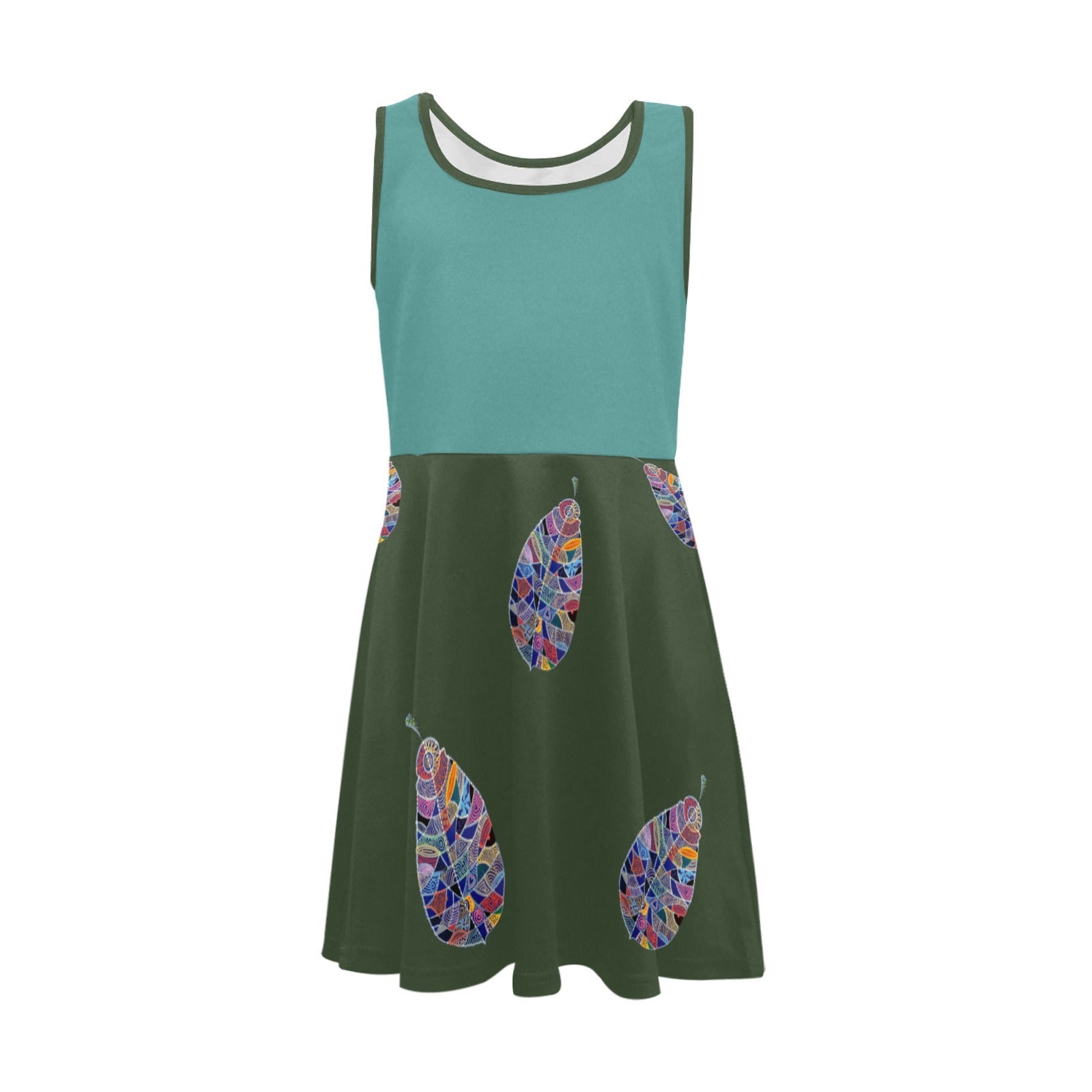 Fantasy Leaf Teal Green Girls' Sleeveless Sundress - Lana Art Sweden