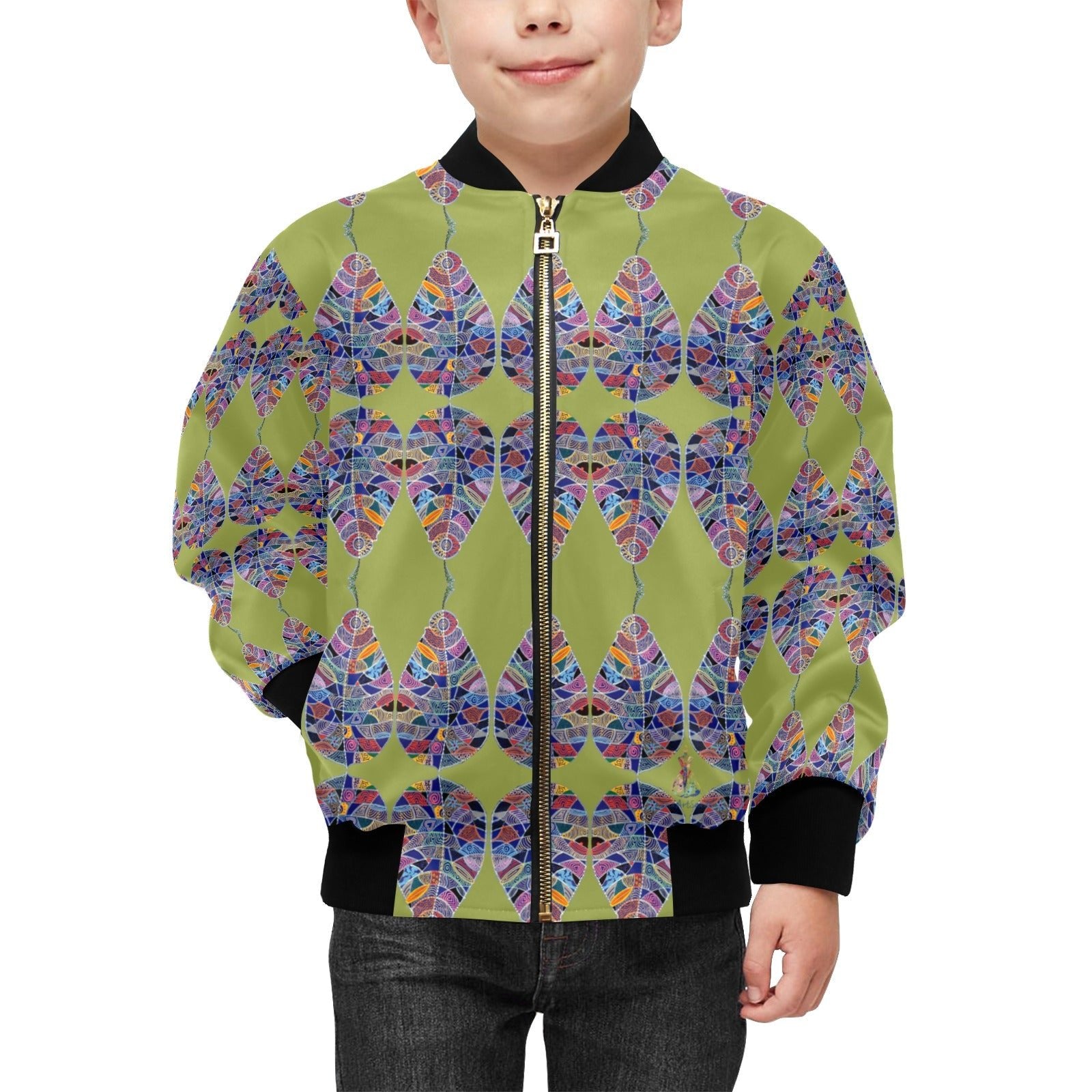 Fantasy Leaf Young Green Kids' Bomber Jacket with Pockets (Model H40) - Lana Art Sweden