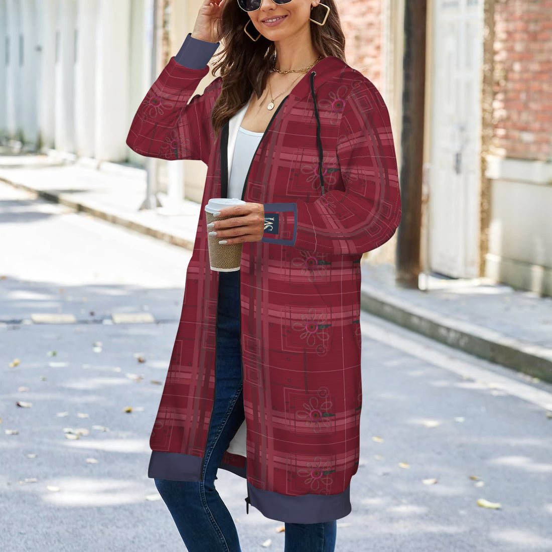 The Red The Flower Women's Long Hooded Coat