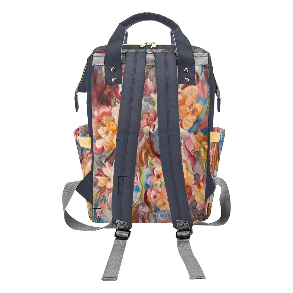 Floral Firelight Crown Blue Multi-Function Diaper Backpack/Diaper Bag (Model 1688)