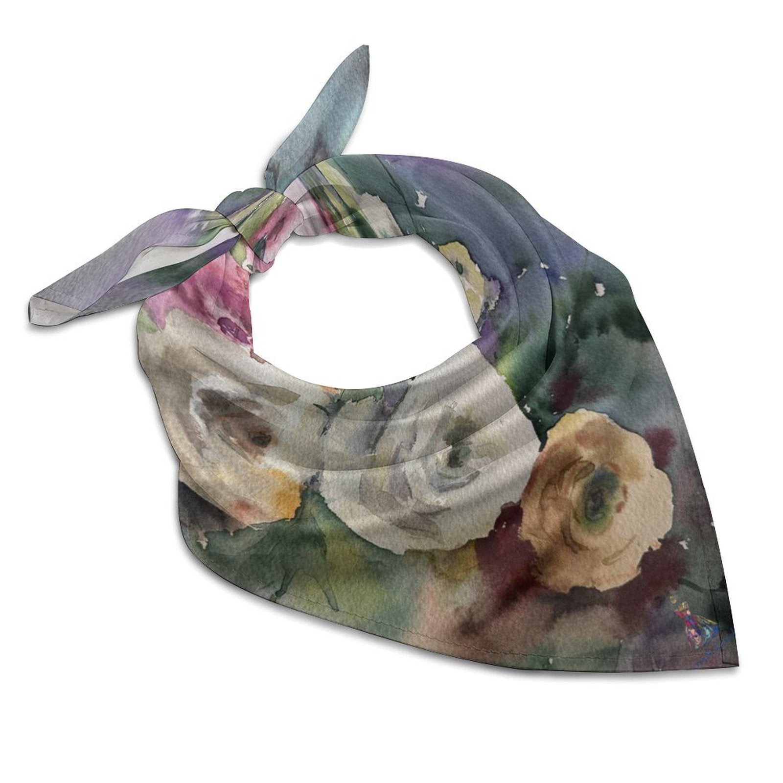 Floral patterned silk scarf kerchief designed to style and elevate city bomber jackets