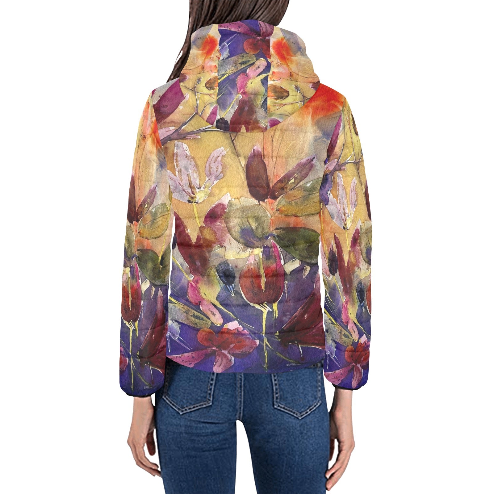 Winter Cyclamen Damen Wattierte Pufferjacke mit Kapuze