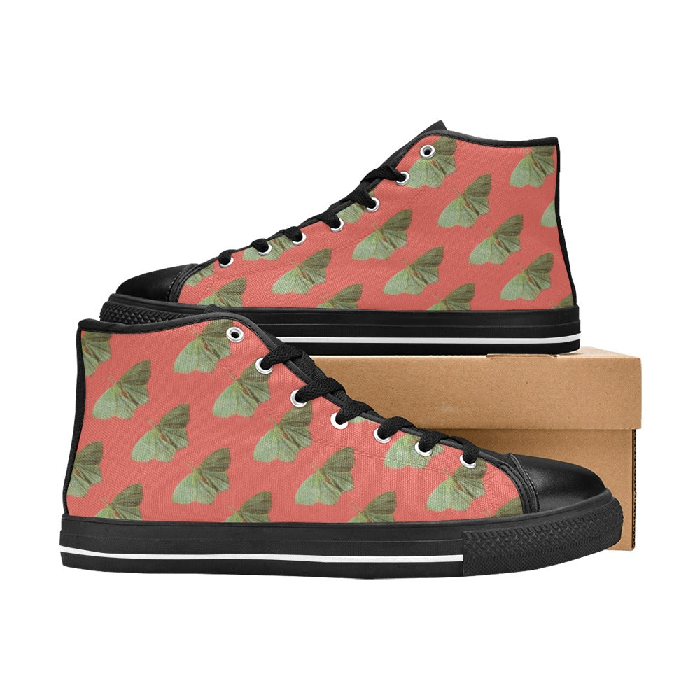 Green Moth Coral Kids' High Top Canvas Shoes
