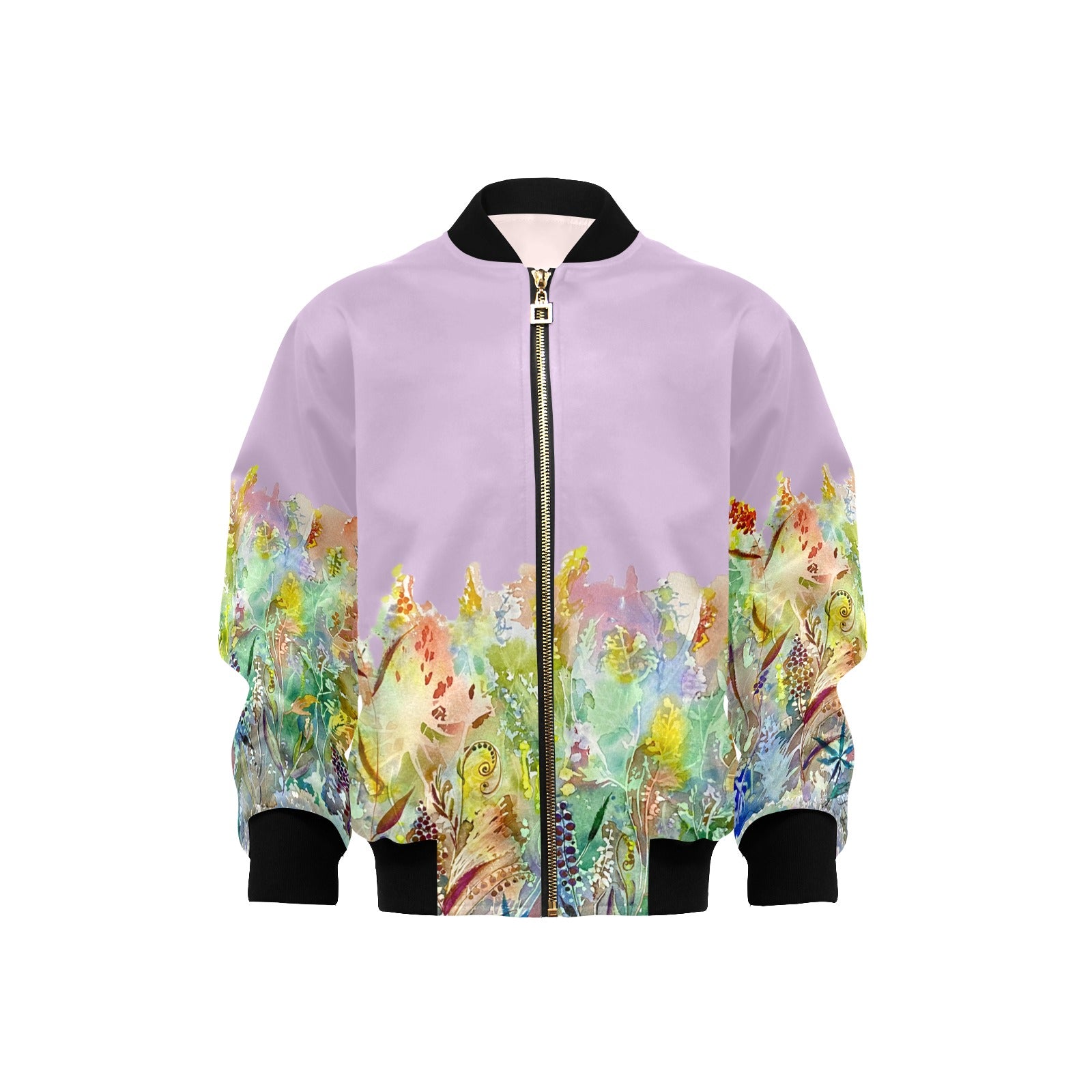 Merry Lawn Lilac Kids' Bomber Jacket with Pockets (Model H40)