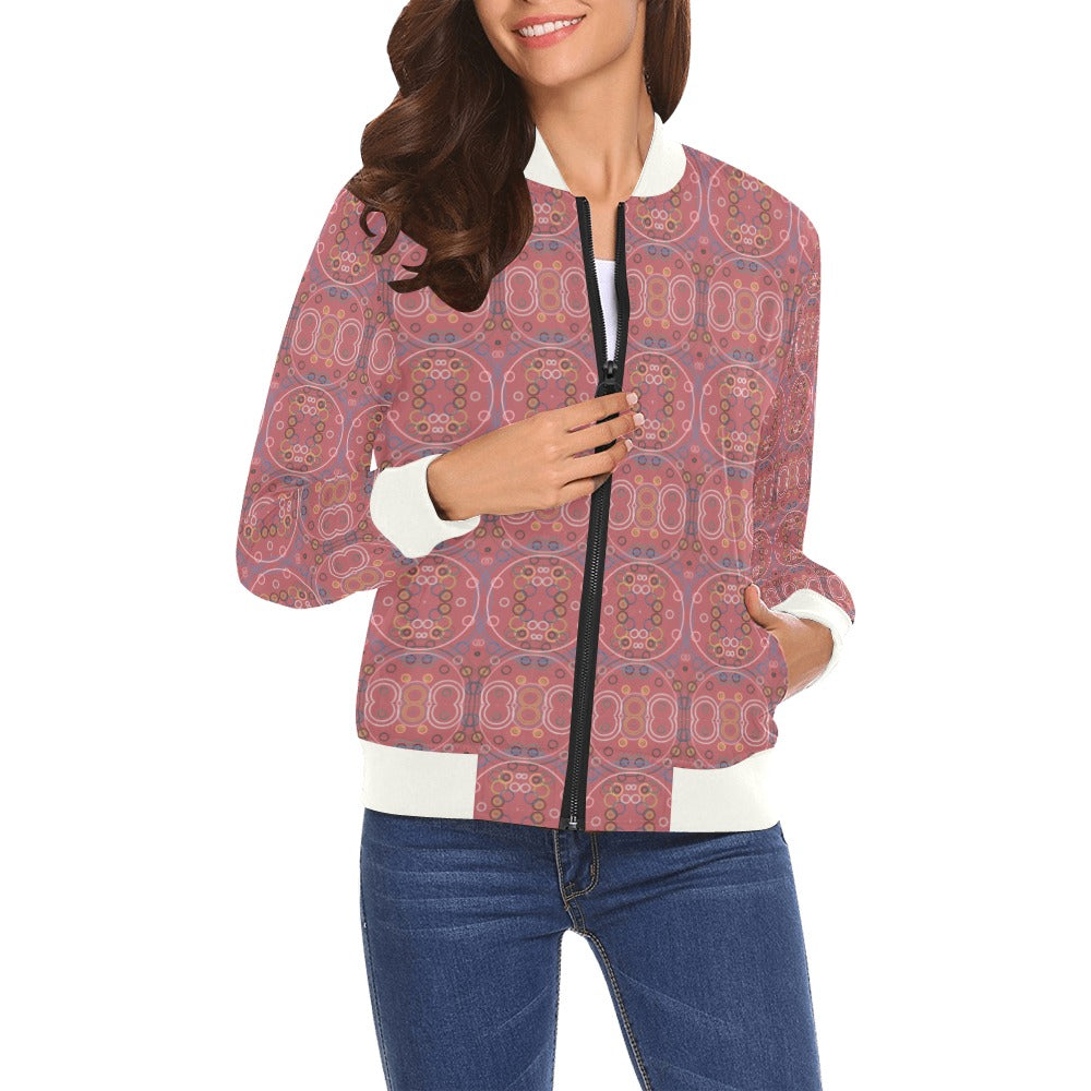 Old Rose Circus W Bomber Jacket for Women (Model H19)