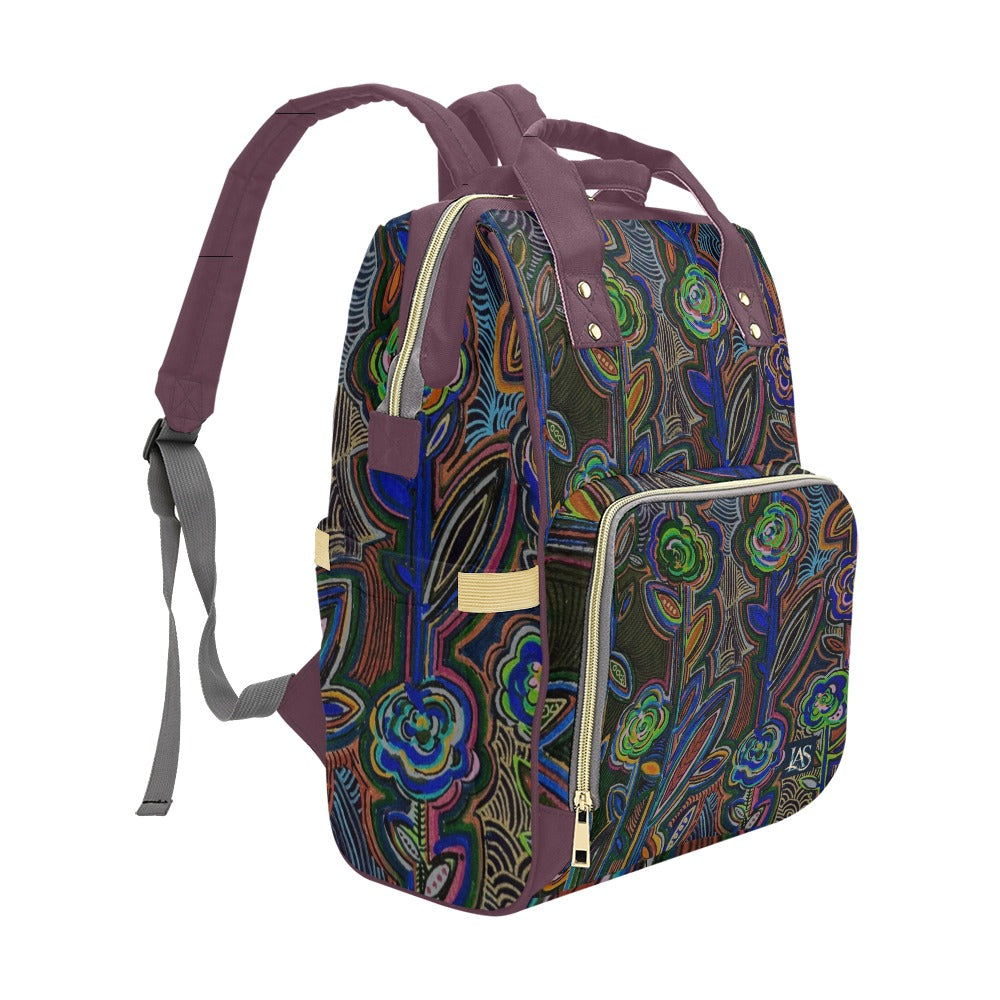 Fabled Flowers Mauve Wine Multi-Function Backpack