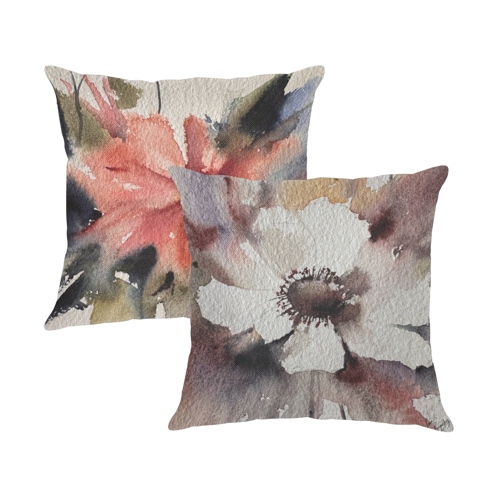 White and Red Dahlias Linen Zippered Pillowcase 18"x18", Pack of 2