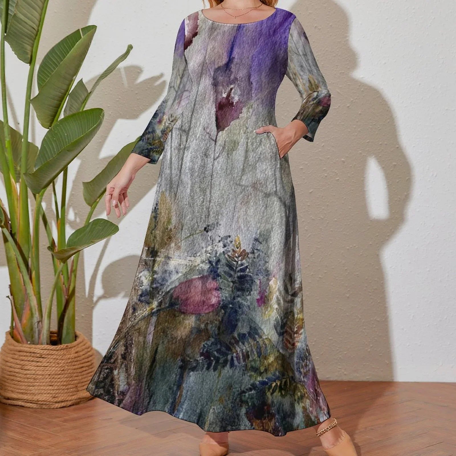 long sleeve tulip dress Mystic Tulip Maxi Dress with Artwork