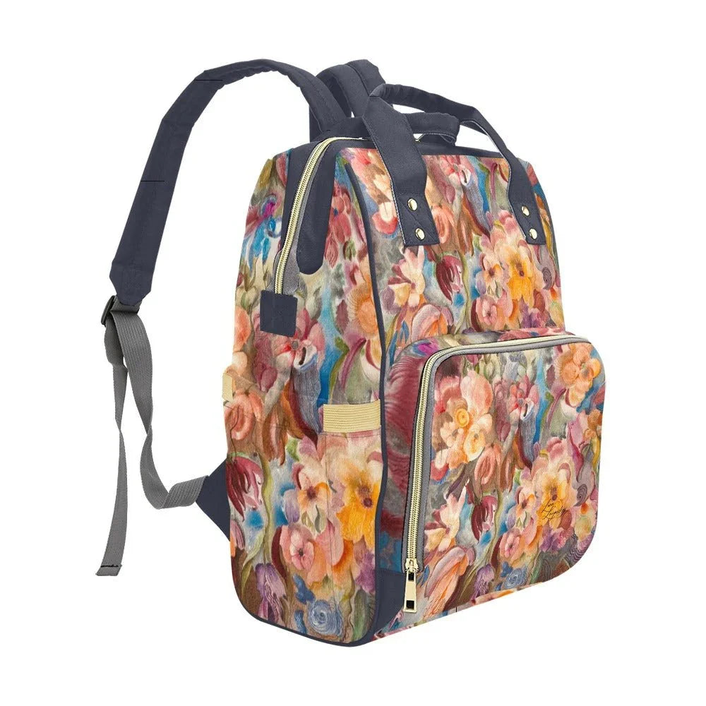 Floral Firelight Crown Blue Multi - Function Backpack - Lana Art Sweden