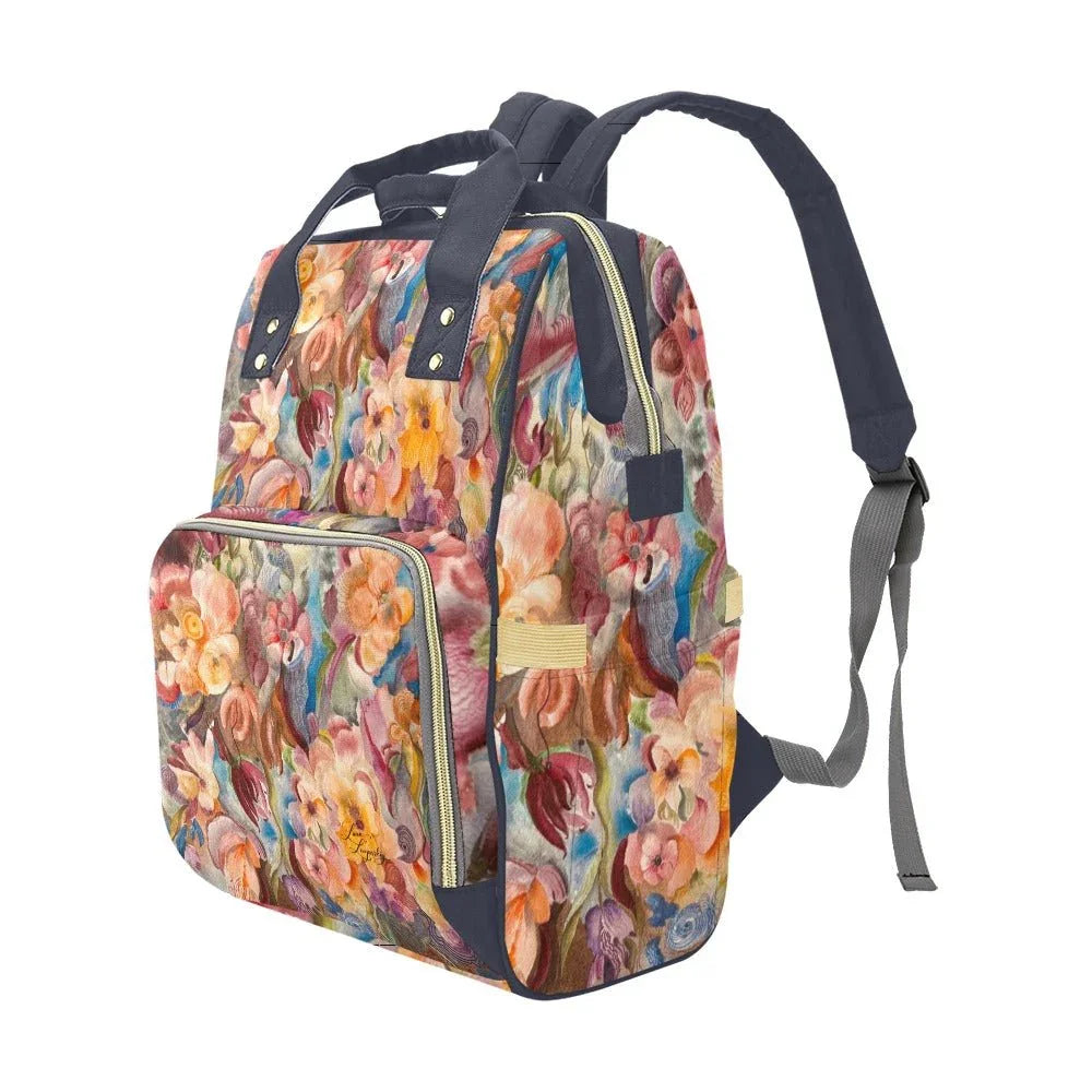 Floral Firelight Crown Blue Multi - Function Backpack - Lana Art Sweden