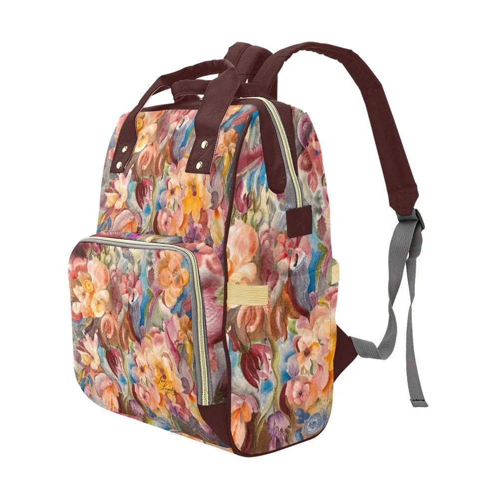 Floral Firelight Hot Chocolate Multi - Function Backpack - Lana Art Sweden