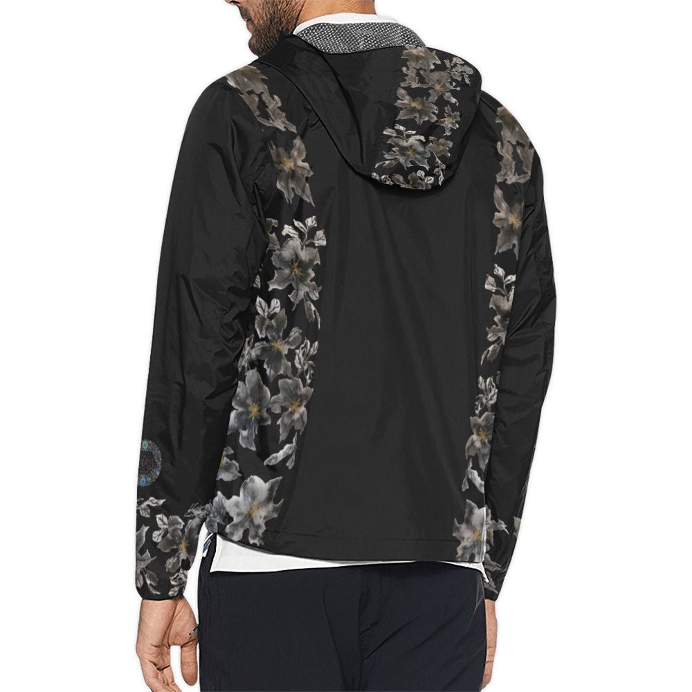 Flower Power Noir Unisex Windbreaker - Lana Art Sweden