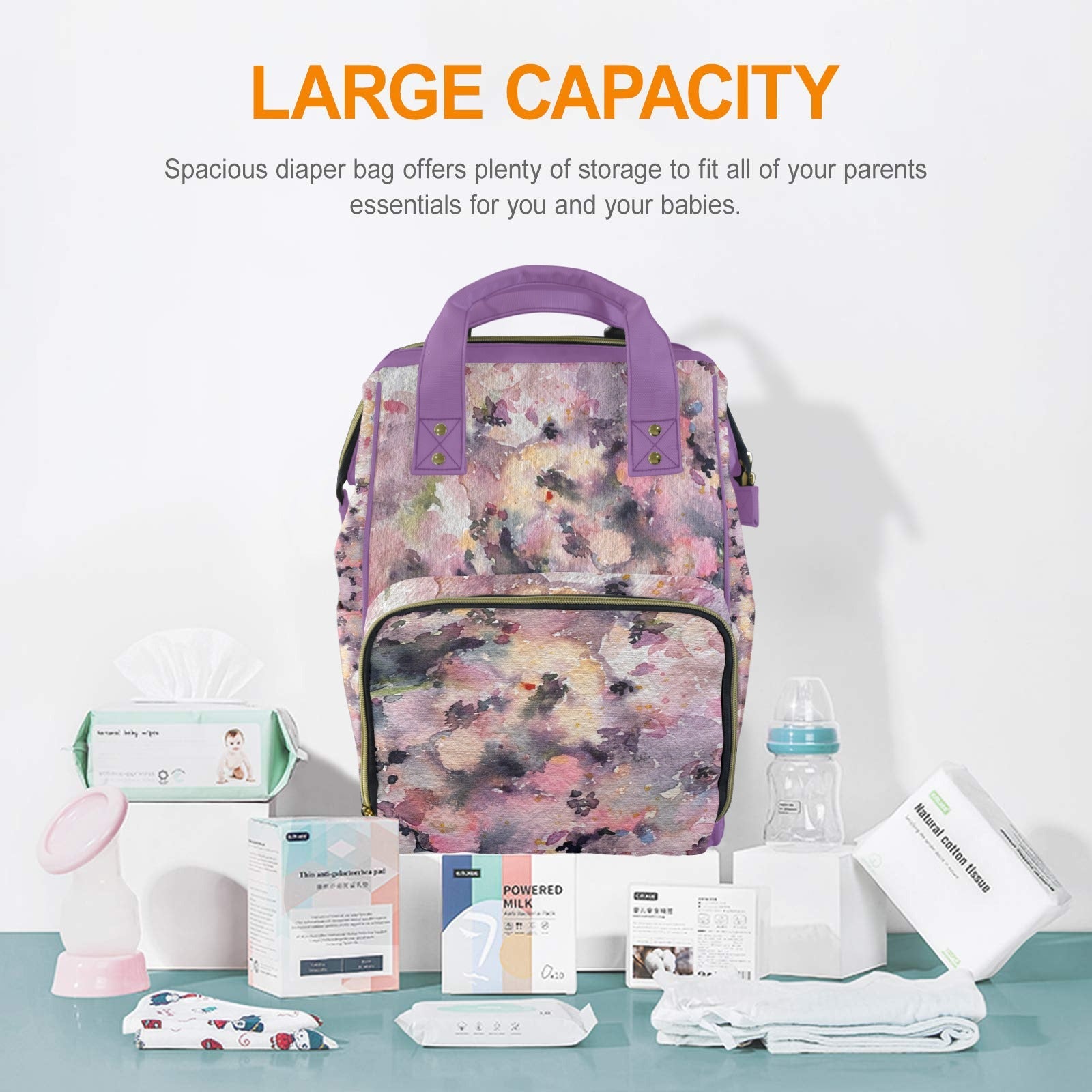 Geranium Field MultiFunction Diaper Bag, Backpack - Lana Art Sweden