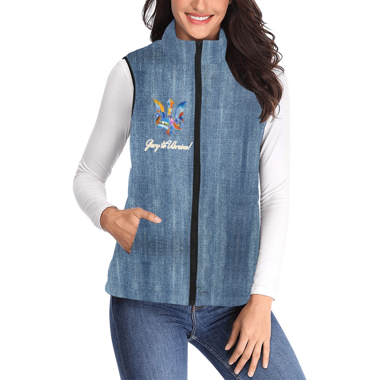 Glory to Ukraine Denim Women's Padded Vest - Lana Art Sweden