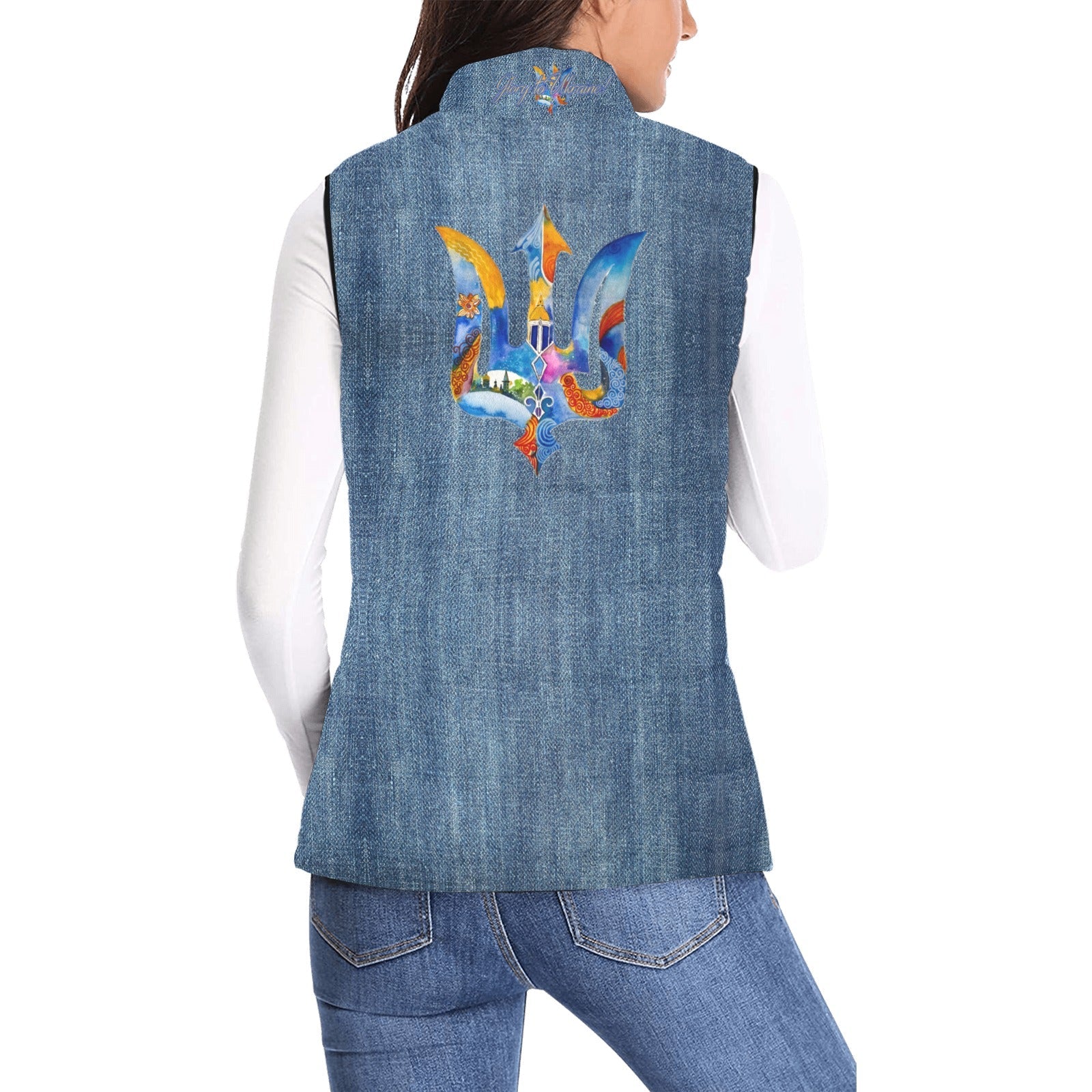 Glory to Ukraine Denim Women's Padded Vest - Lana Art Sweden