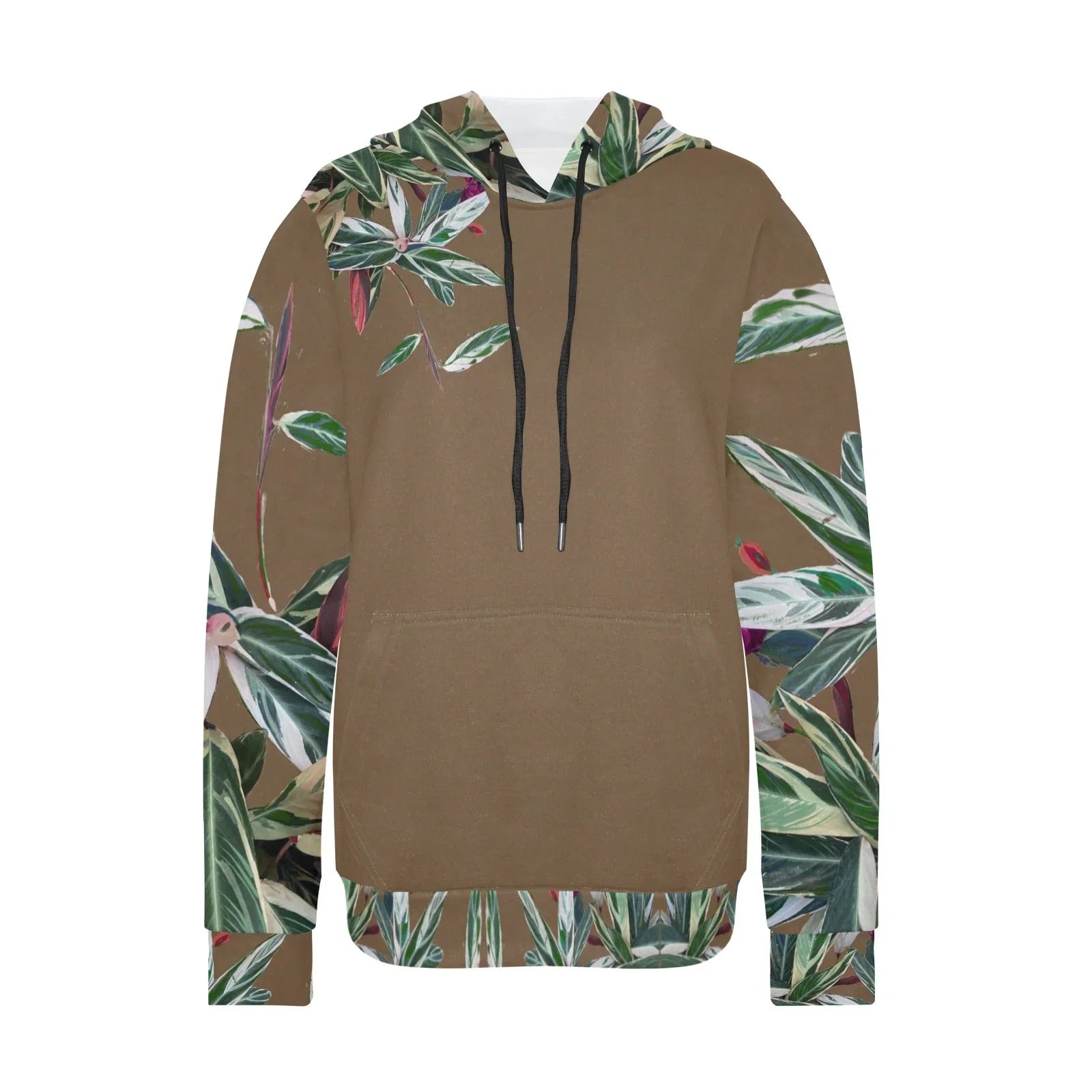 Green Leaves Pit Moss Women's Fleece Hoodie w/ White Lining Hood - Lana Art Sweden