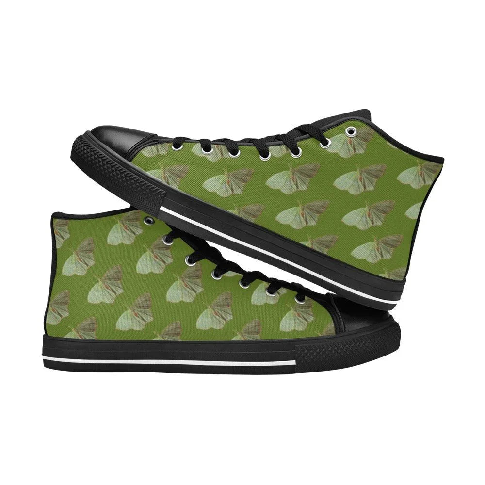 Green Moth Coral Green Kids' High Top Canvas Shoes - Lana Art Sweden