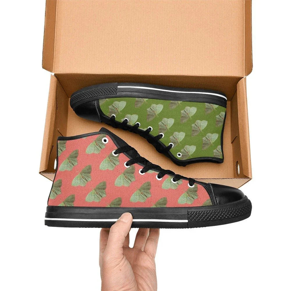 Green Moth Coral Green Kids' High Top Canvas Shoes - Lana Art Sweden