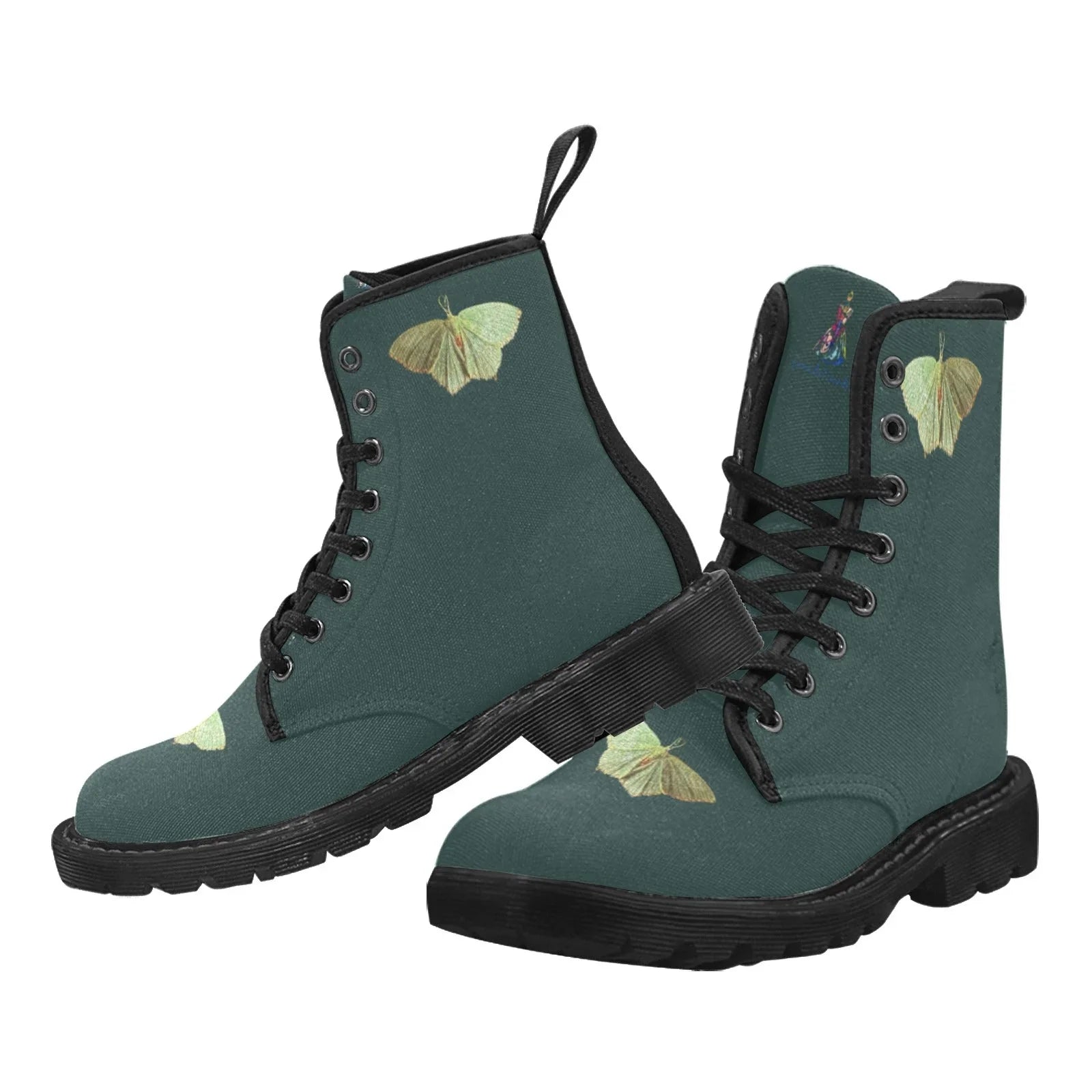 Green Moth Dark Aventurine Custom Canvas Boots for Women (Black) (Model 1203H) - Lana Art Sweden