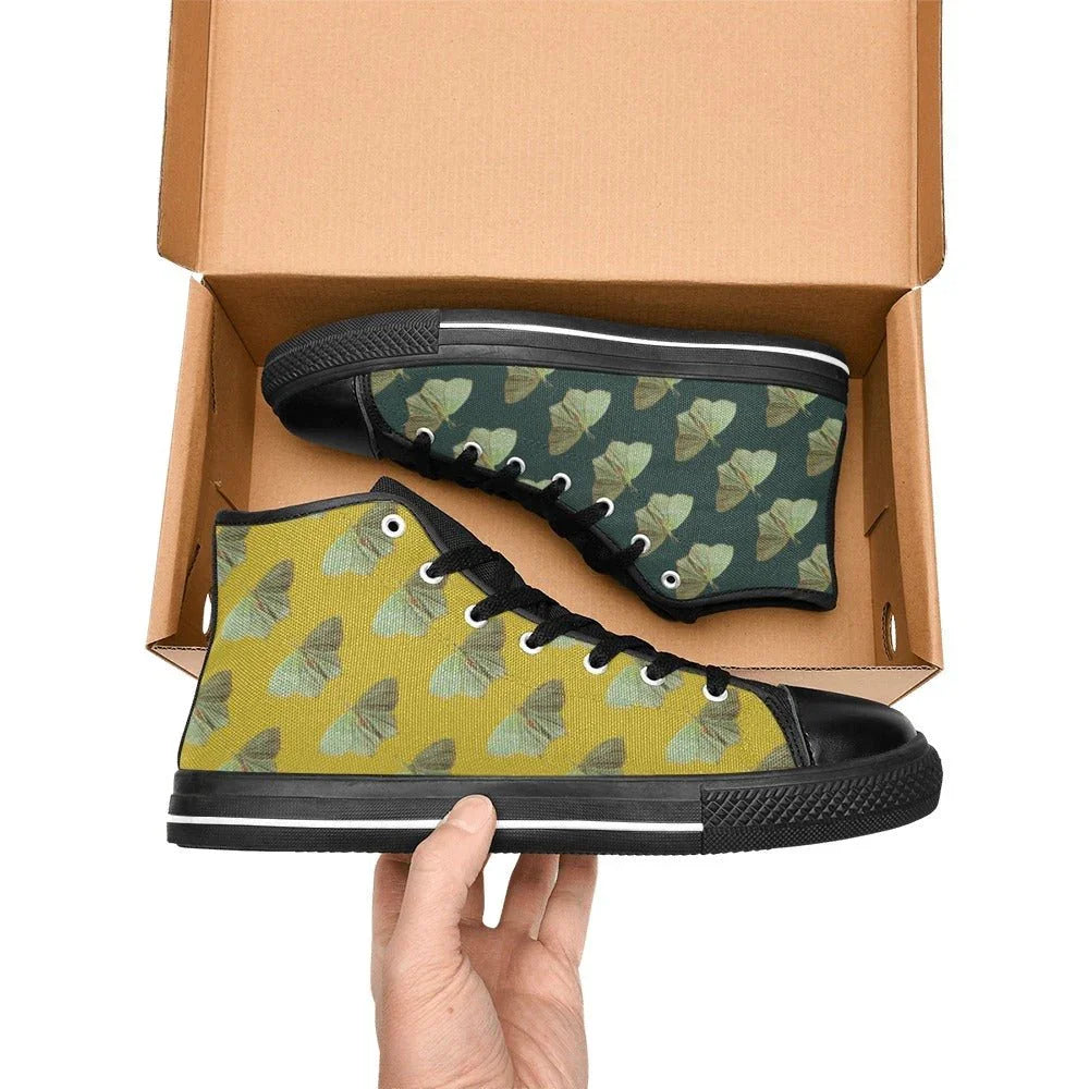 Green Moth Ochre Kids' High Top Canvas Shoes - Lana Art Sweden