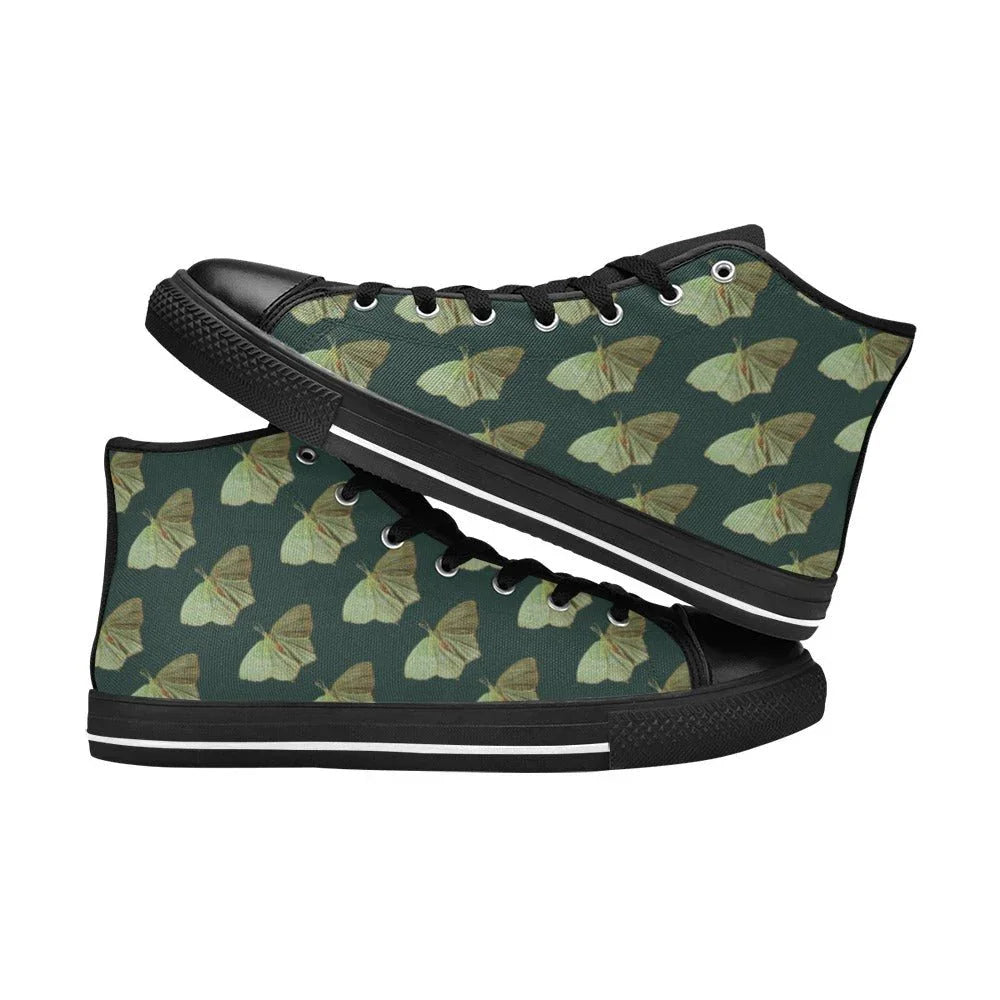 Green Moth Ochre Kids' High Top Canvas Shoes - Lana Art Sweden