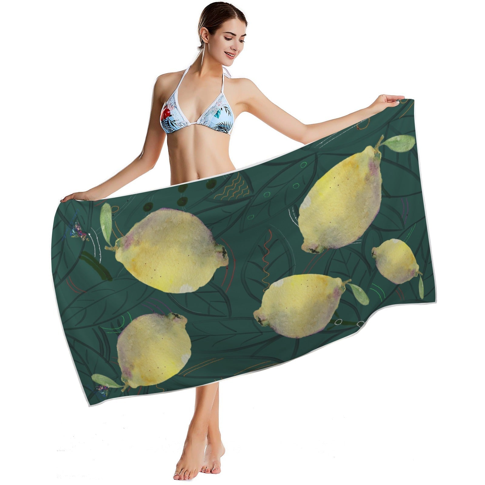 Greenery Lemons Quick - Dry Beach Towel 30"x61" - Lana Art Sweden