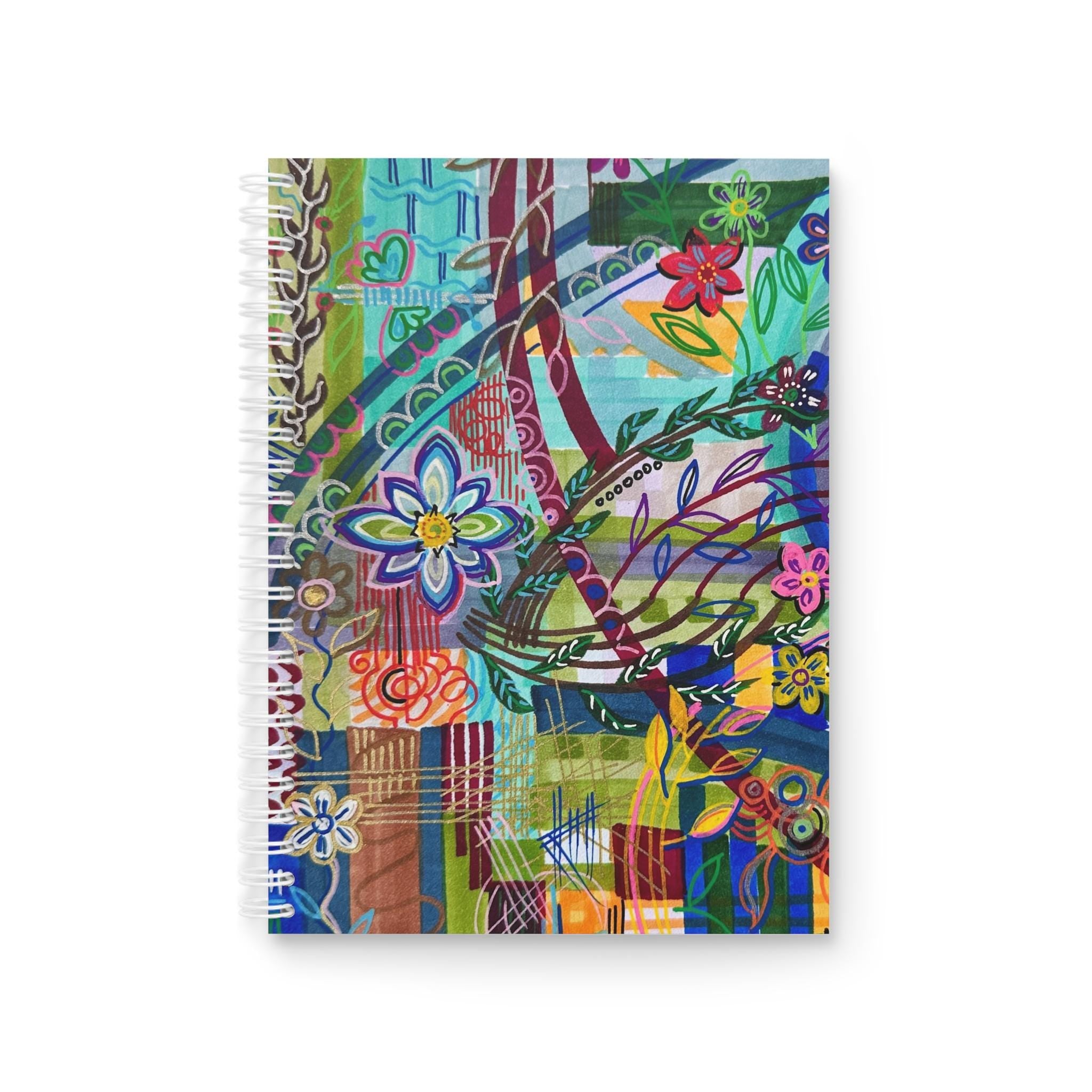 LanaArt Sweden spiral notebook with vibrant artistic cover and 128 wide-ruled pages, perfect for journaling or school notes.