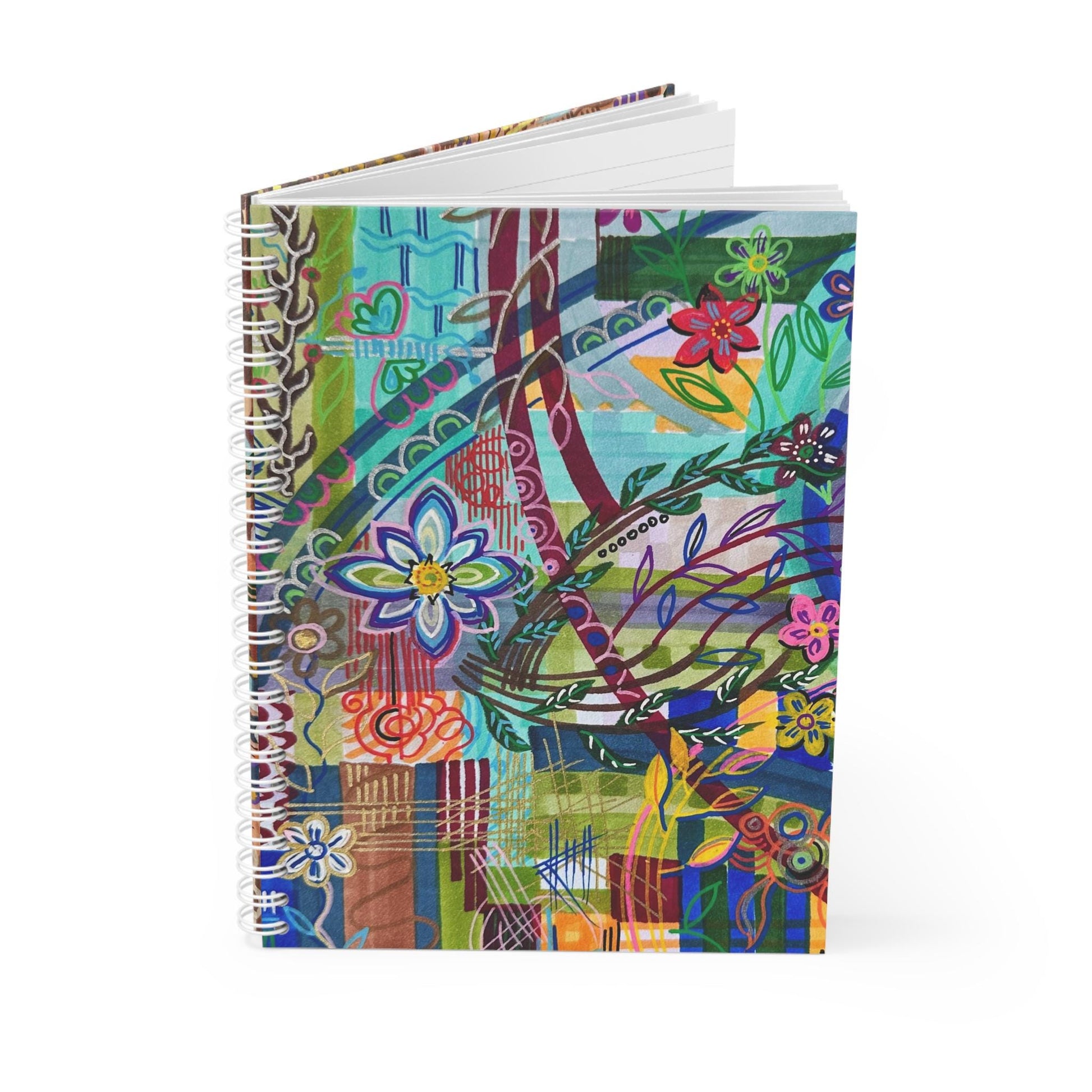 LanaArt Sweden spiral notebook with vibrant artistic cover and 128 wide-ruled pages, perfect for journaling or school notes.