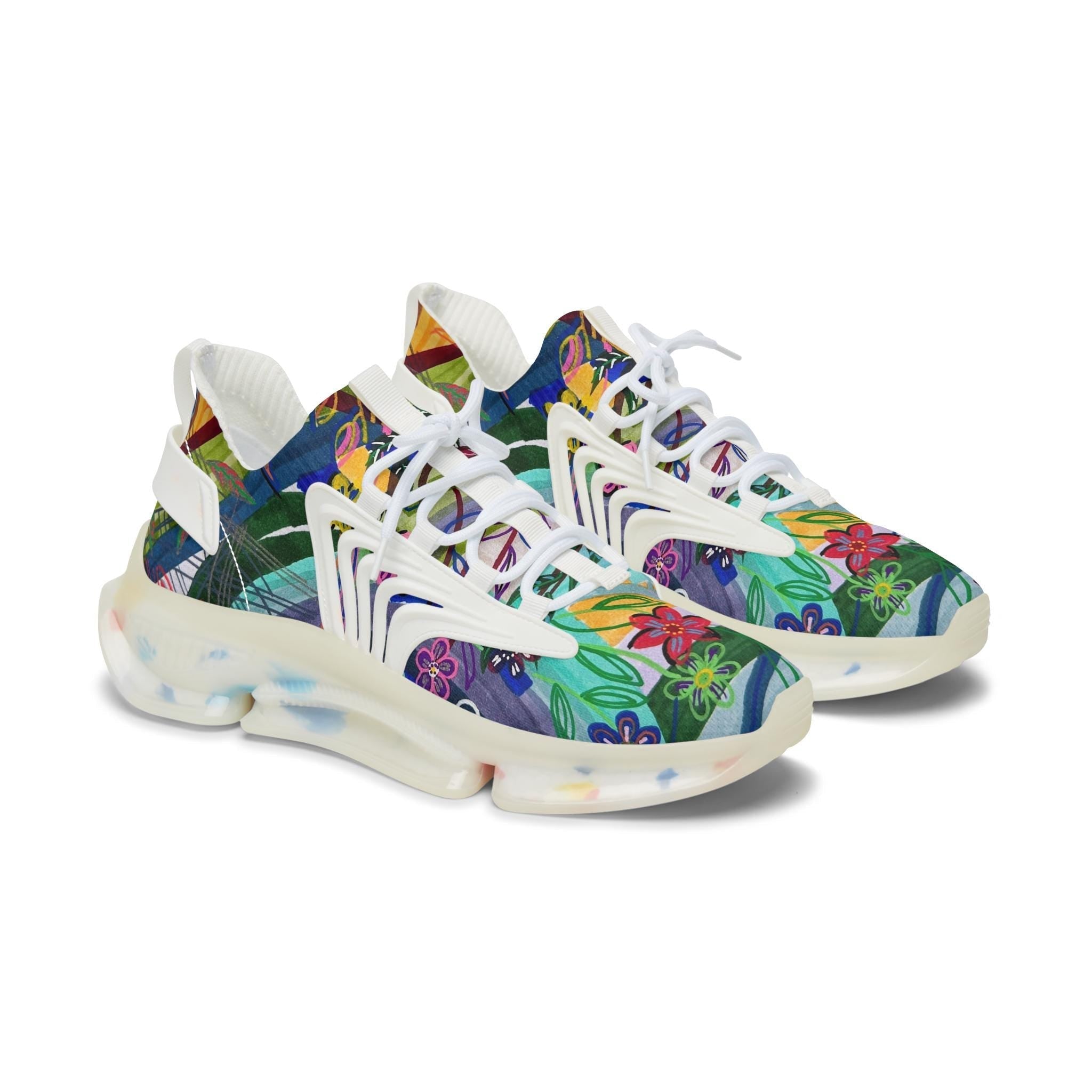 LanaArt Sweden women's mesh sneakers with colorful floral pattern, breathable polyester upper, and cushioned TPU sole