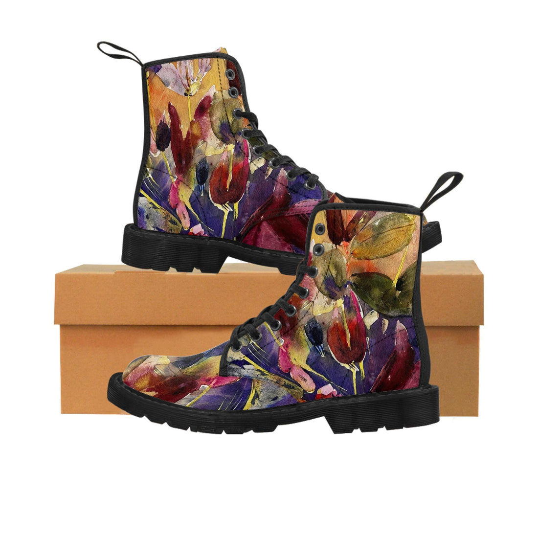 LanaArt Sweden women’s canvas boots with printed design, rubber sole, and rear pull-loop