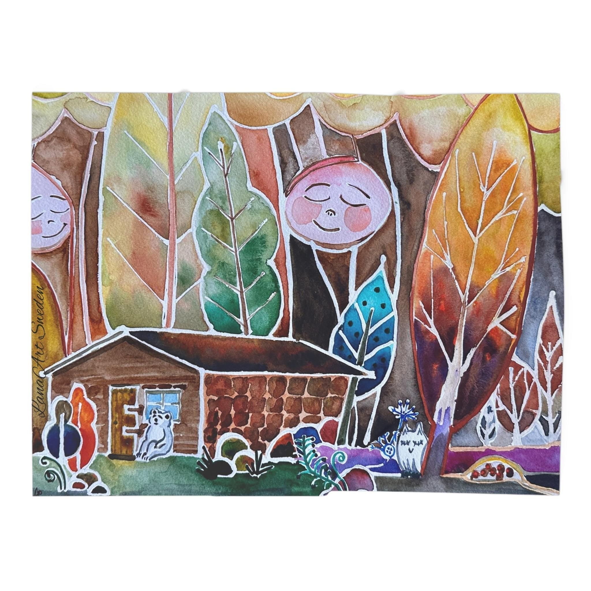Colorful baby swaddle blanket with whimsical forest and house design, made of soft jersey polyester for cozy comfort