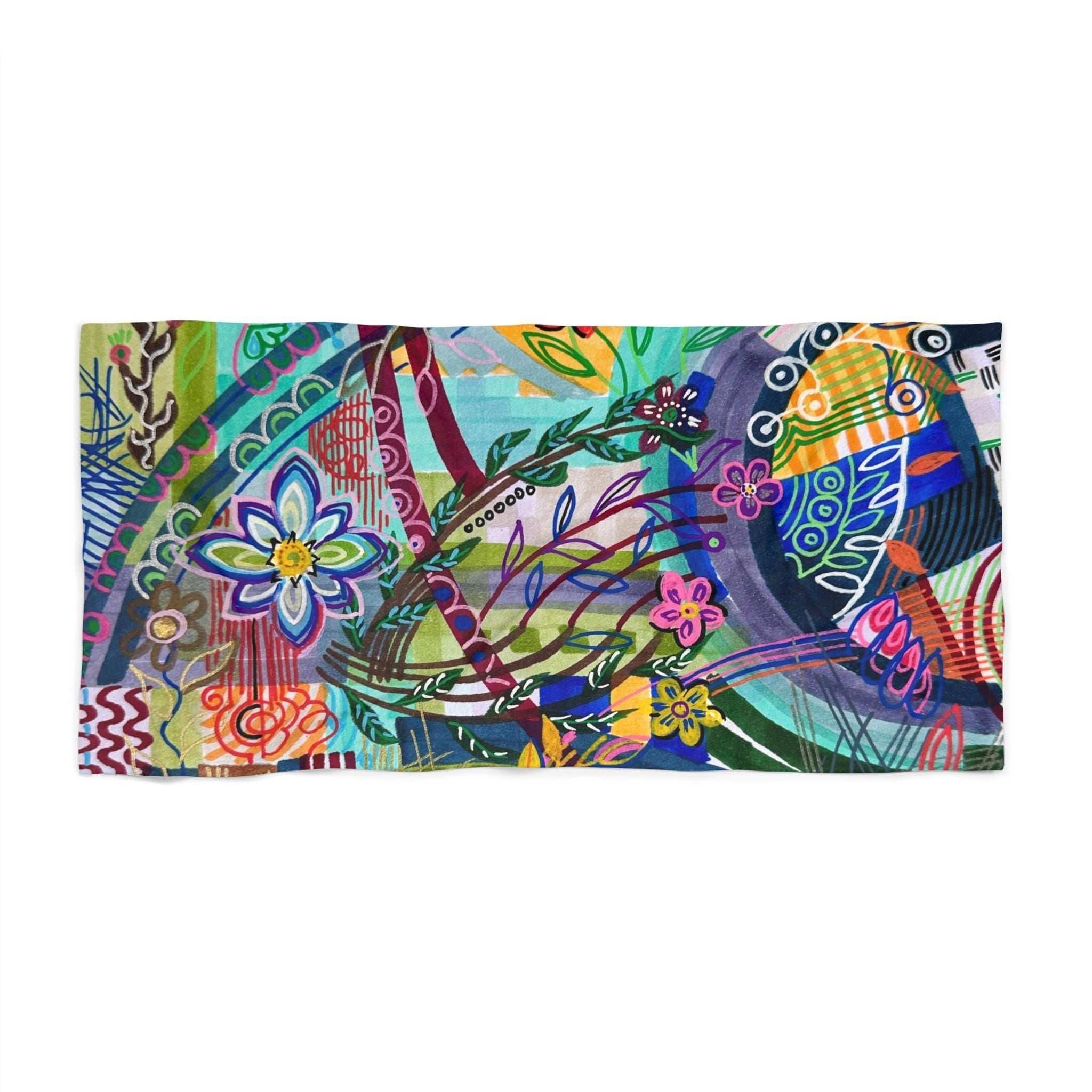 Large Beach Towel in vibrant custom prints, available in two sizes. Perfect for the bathroom or beach with soft polyester and absorbent cotton backing.