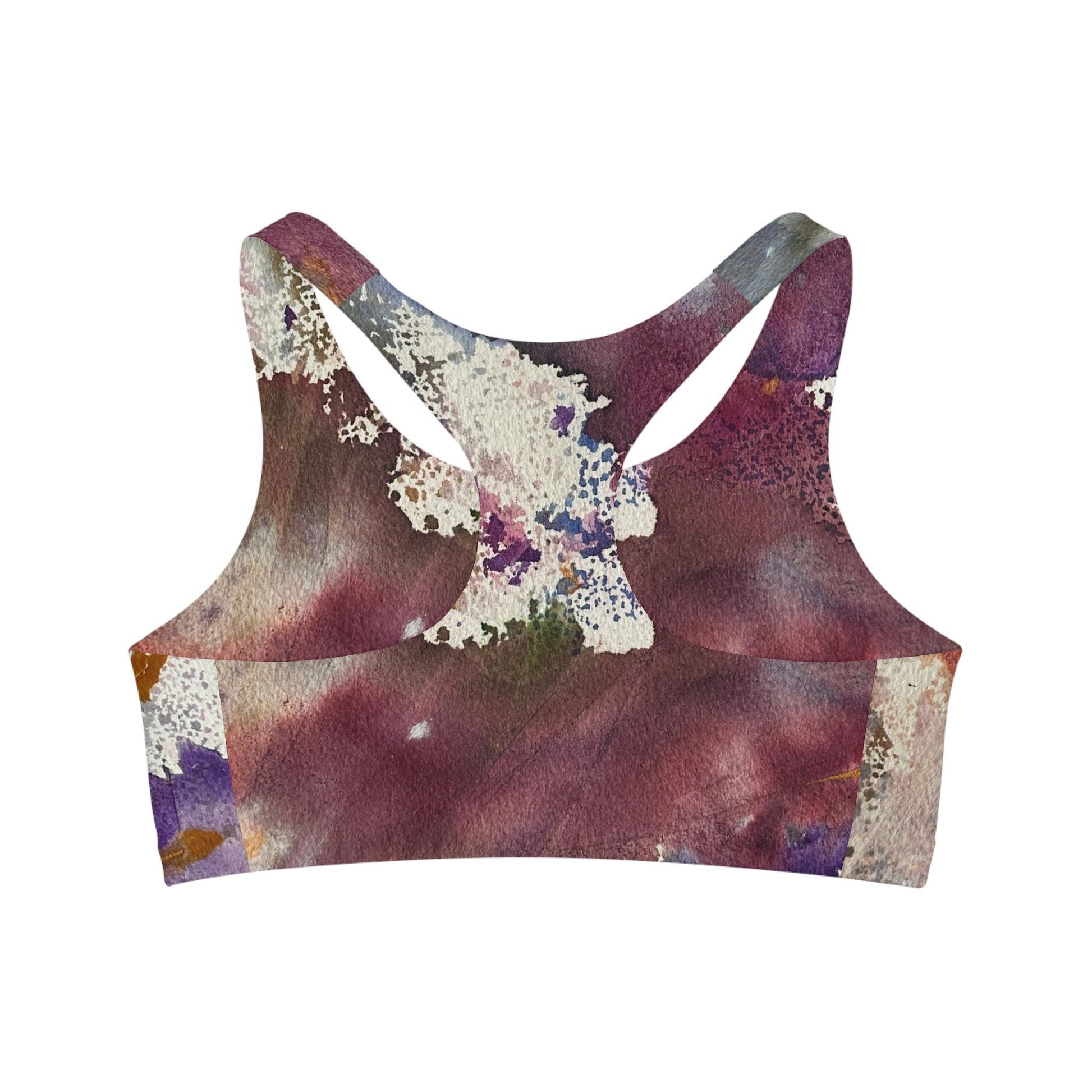 LanaArt Sweden seamless sports bra with custom all-over print, soft and stretchy fabric, perfect for gym or yoga.