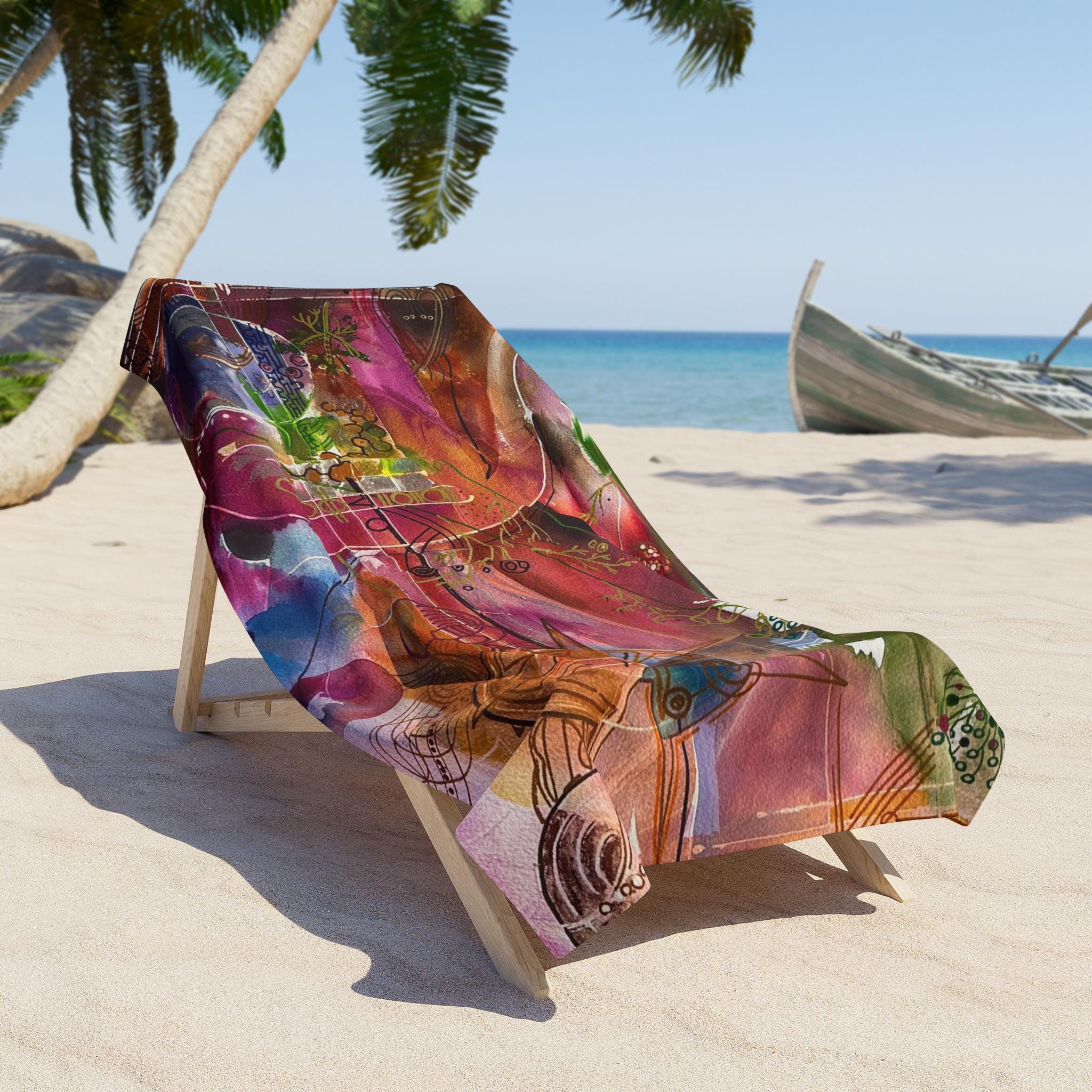 Großes und farbenfrohes Strandtuch.