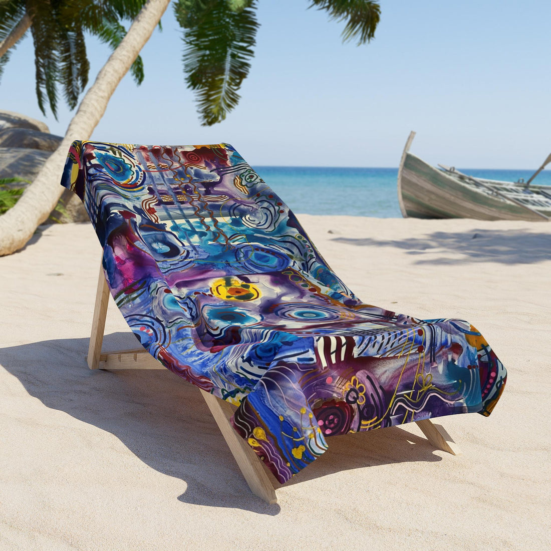 LanaArt Sweden Beach Towel in Blue with vibrant print and cotton backing