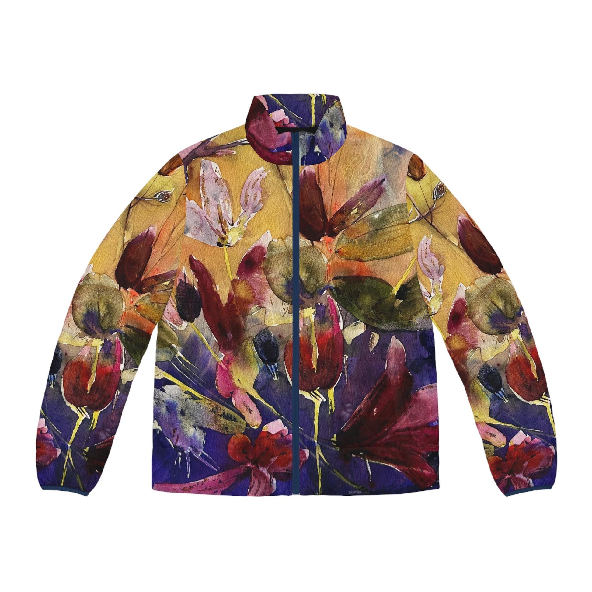 LanaArt Sweden unisex puffer jacket with original artwork, stand-up collar, and quilted lining