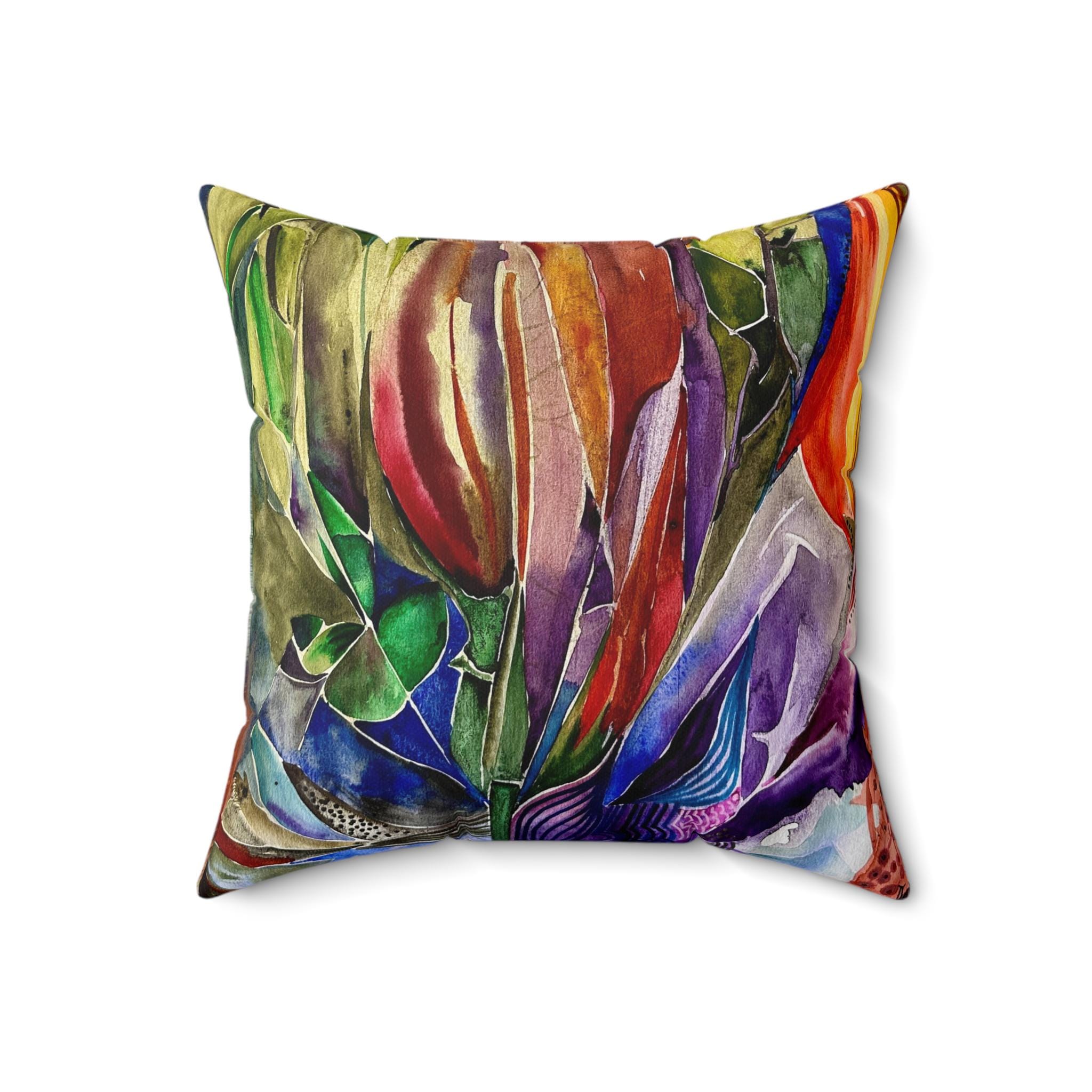 Colorful banana flower pillow cover with tropical floral design and double-sided print