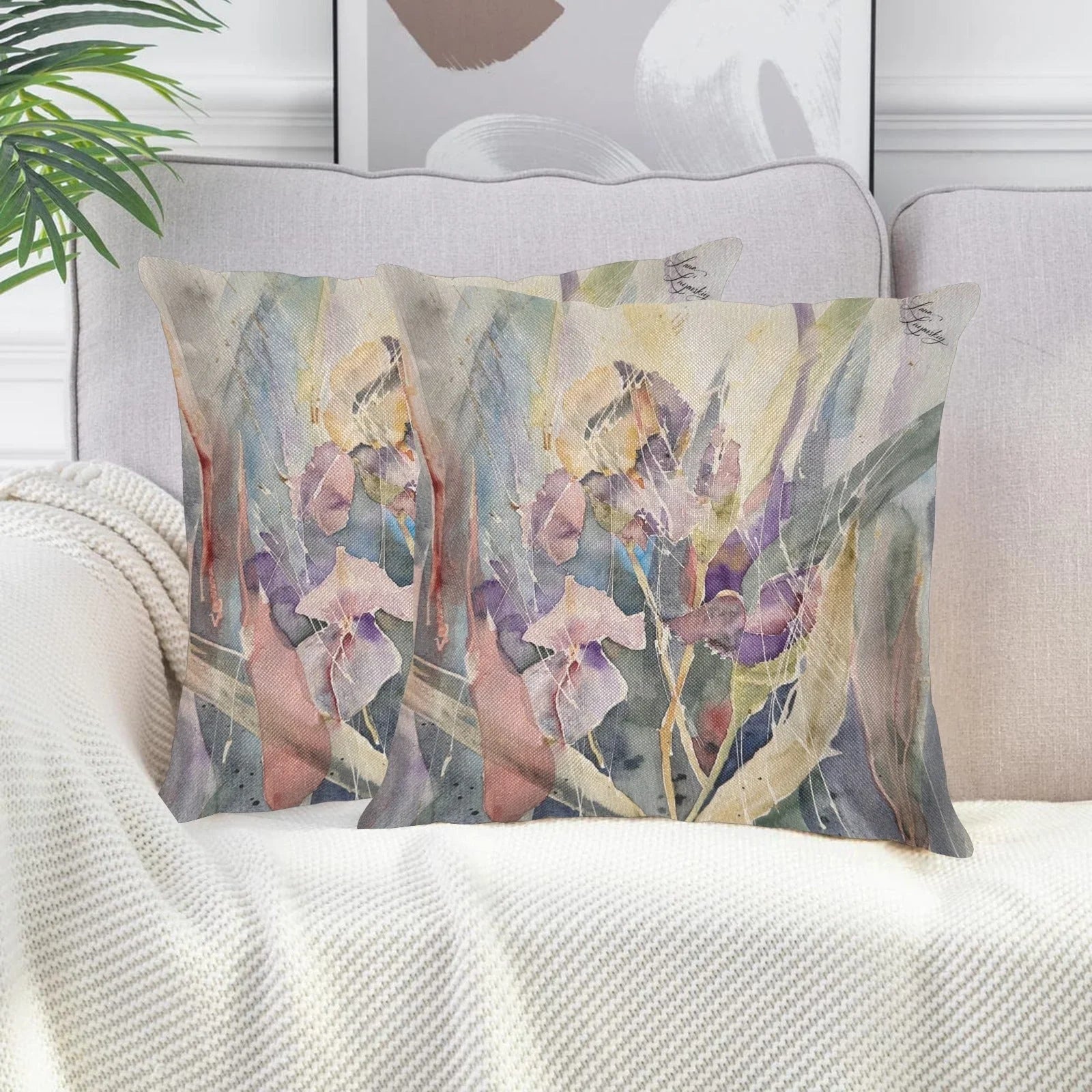 Iris and Mystery Plants Linen Zippered Pillowcase 18"x18"(Pack of 2) - Lana Art Sweden