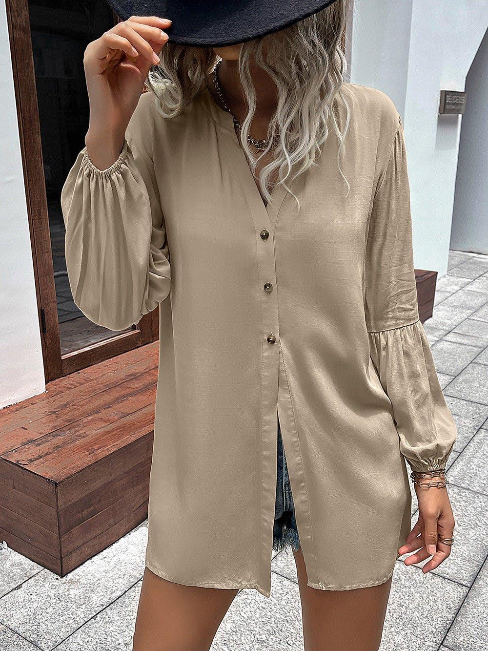 Ivy Lane Notched Neck Balloon Sleeve Shirt - Lana Art Sweden