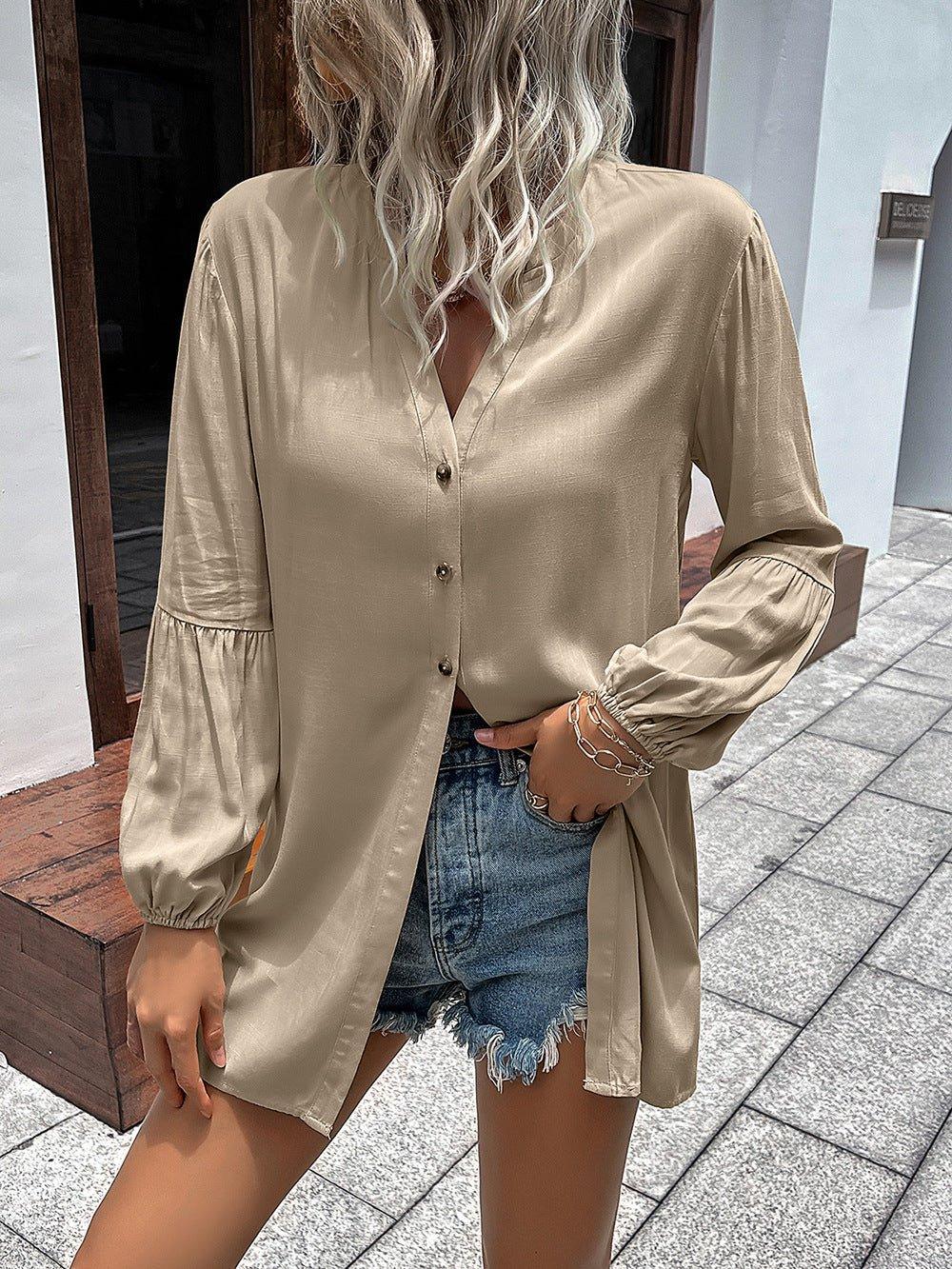 Ivy Lane Notched Neck Balloon Sleeve Shirt - Lana Art Sweden