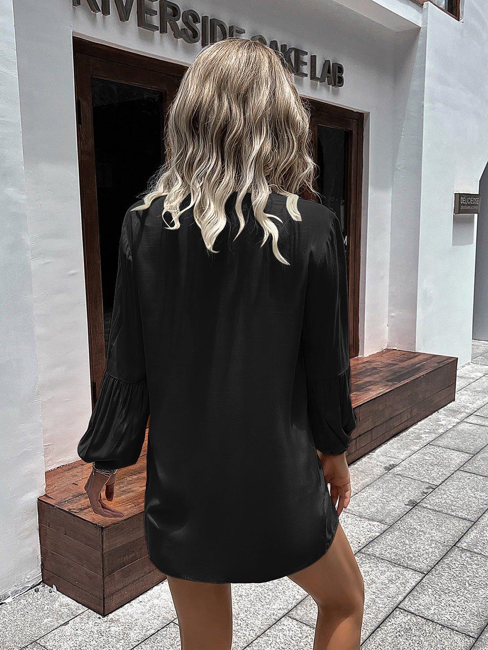 Ivy Lane Notched Neck Balloon Sleeve Shirt - Lana Art Sweden